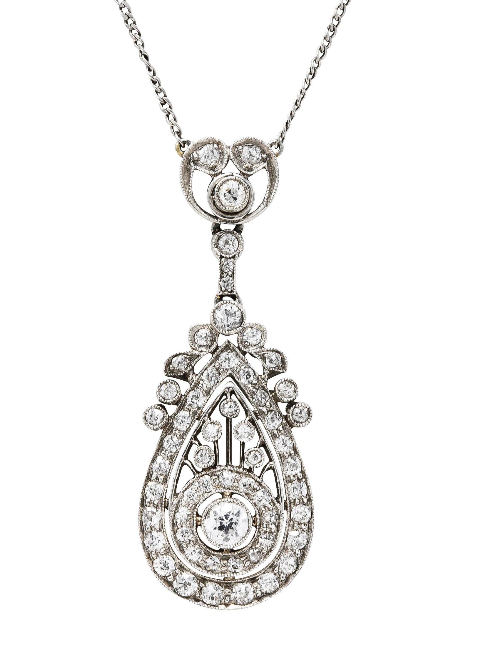 1910 Edwardian 100 Ctw Diamond Platinum Drop Necklace Wilsons Estate Jewelry