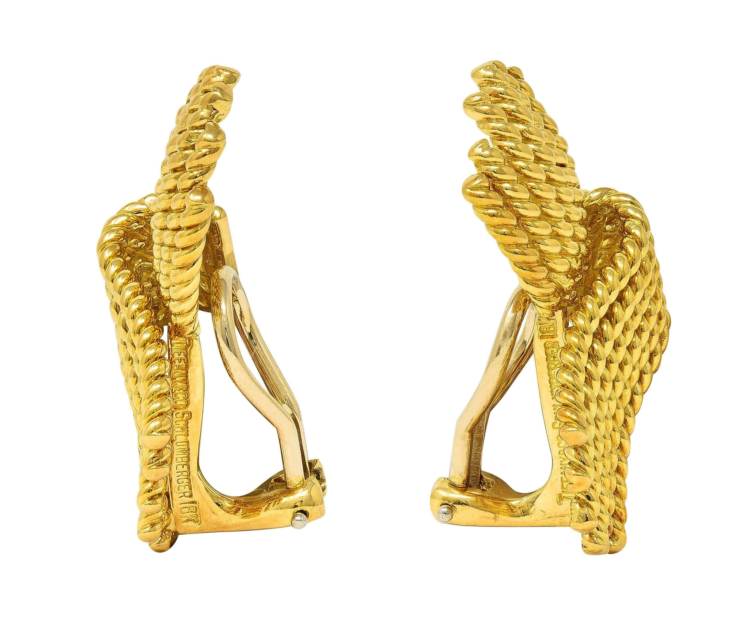 Schlumberger Tiffany & Co. 18 Karat Yellow Gold Vintage Fanning Rope Earrings