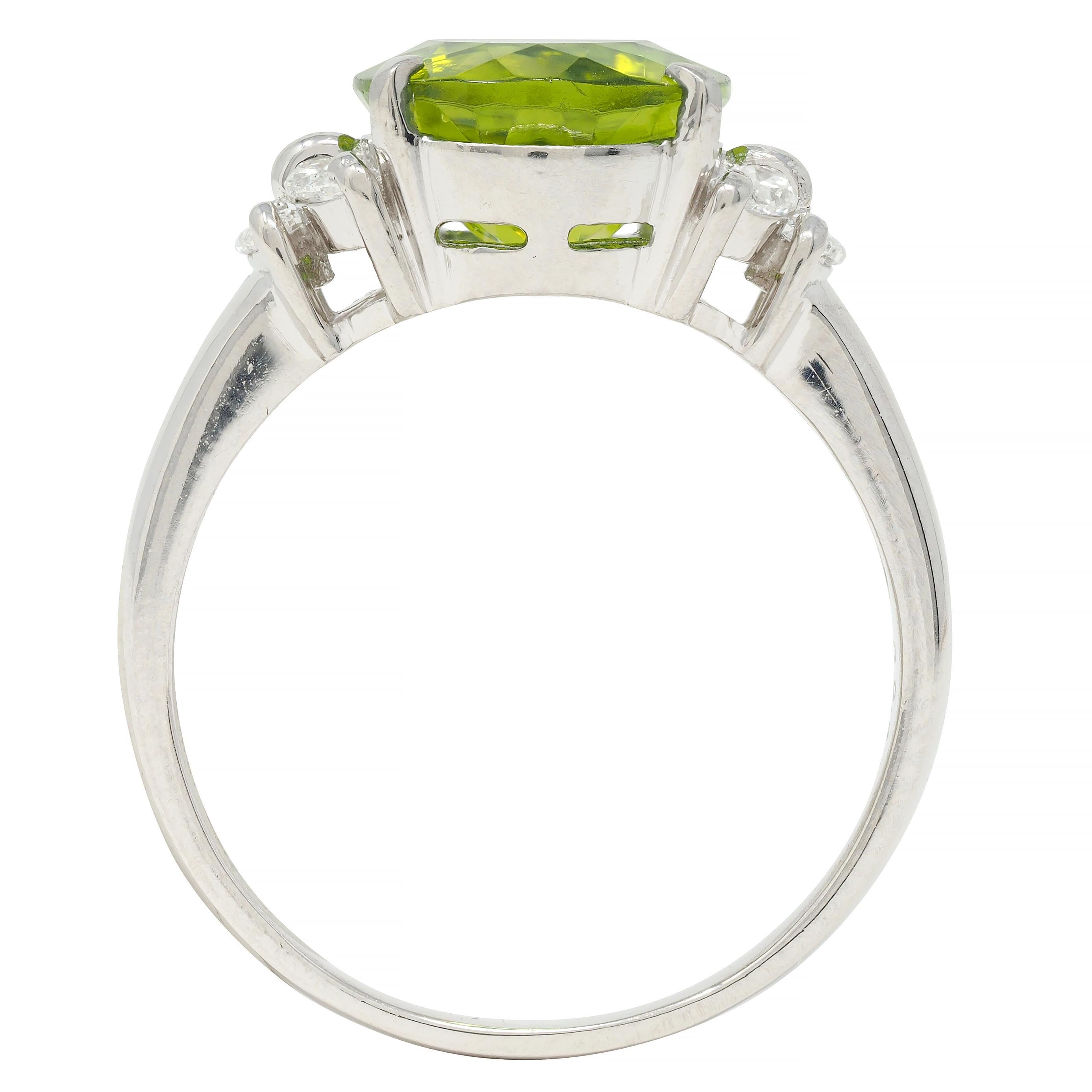 Contemporary 5.91 CTW Peridot Diamond Platinum Cluster Ring