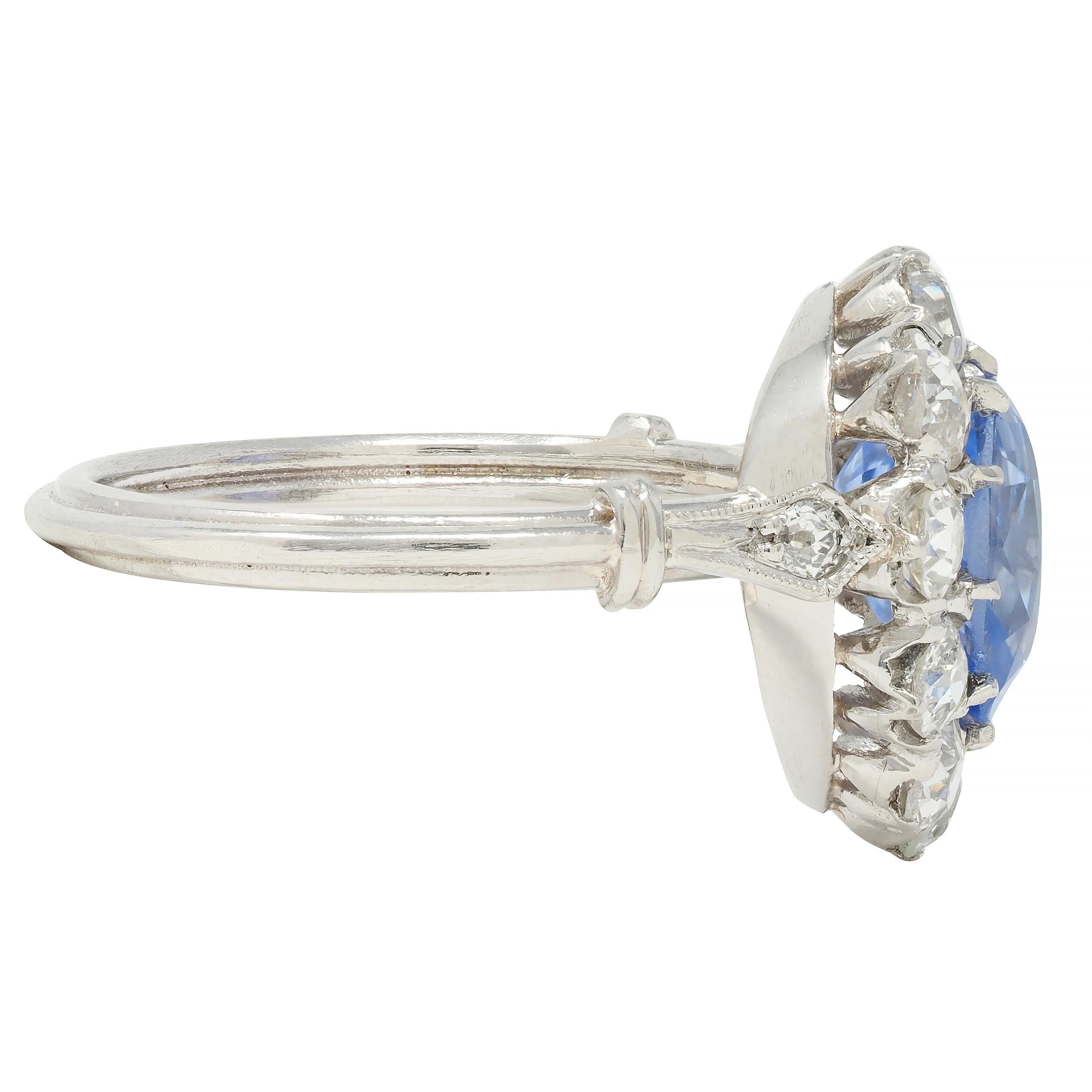 Art Deco Vintage No Heat Ceylon Sapphire Diamond Platinum Pear Halo Ring GIA