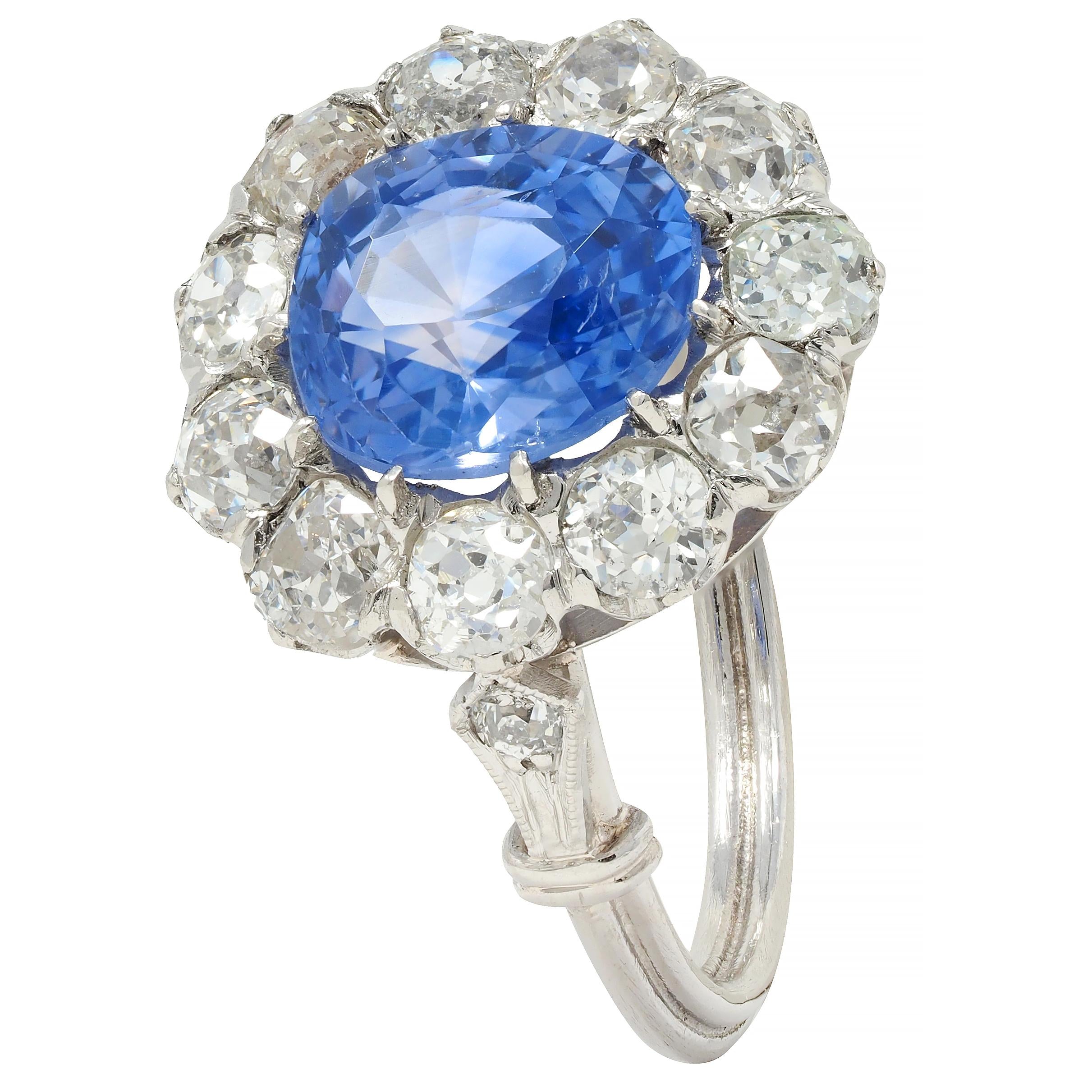 Art Deco Vintage No Heat Ceylon Sapphire Diamond Platinum Pear Halo Ring GIA