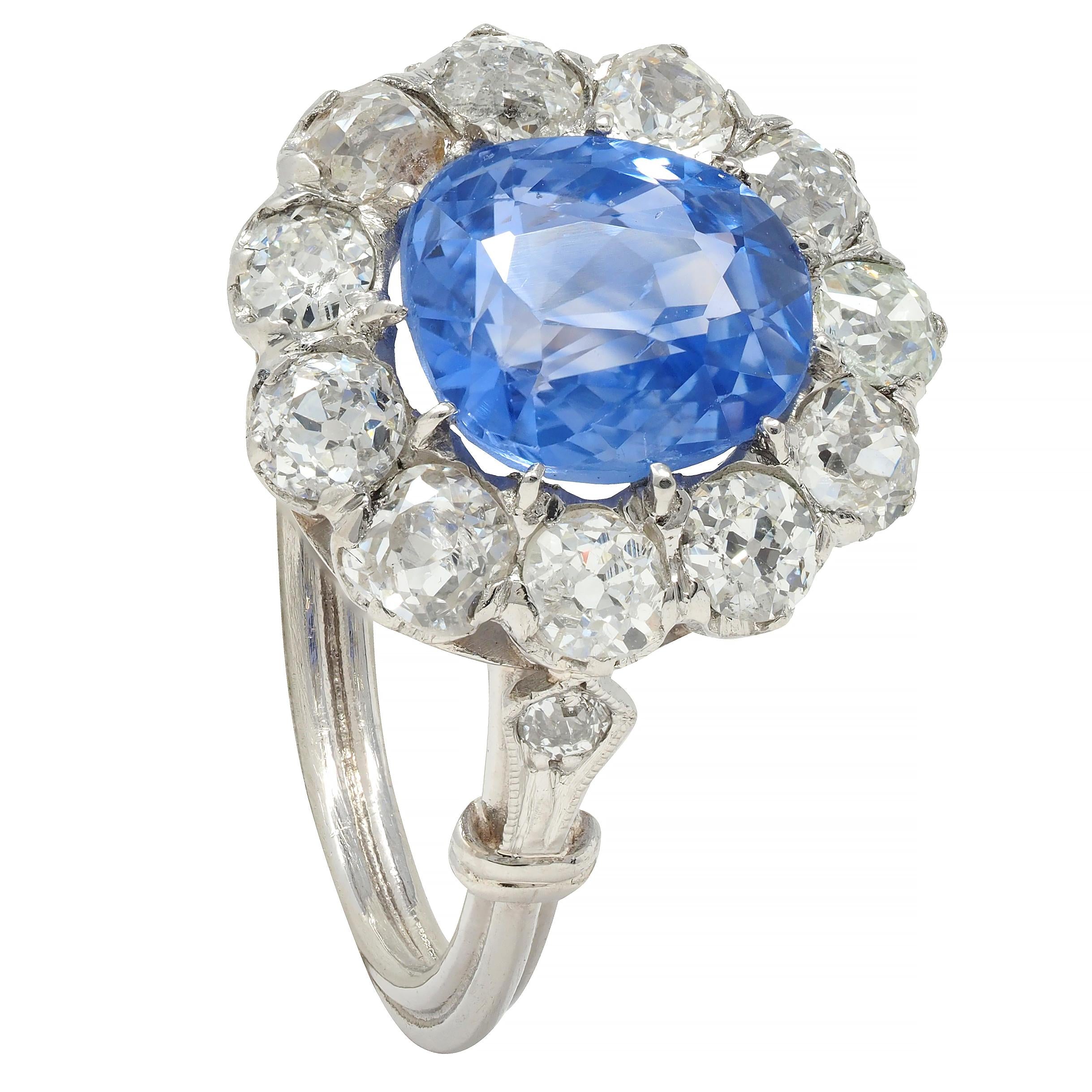 Art Deco Vintage No Heat Ceylon Sapphire Diamond Platinum Pear Halo Ring GIA