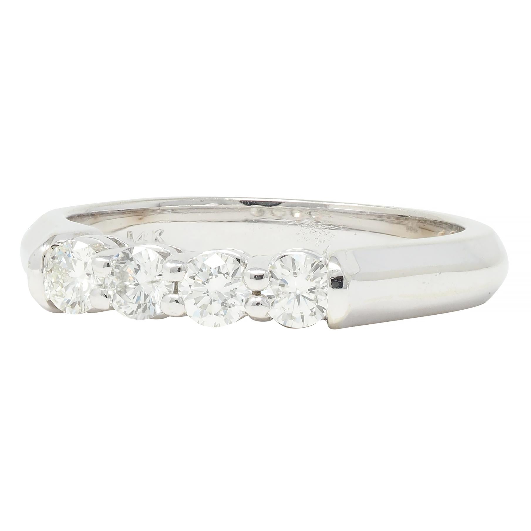 Contemporary 0.40 CTW Diamond 14 Karat White Gold Four Stone Stacking Band Ring