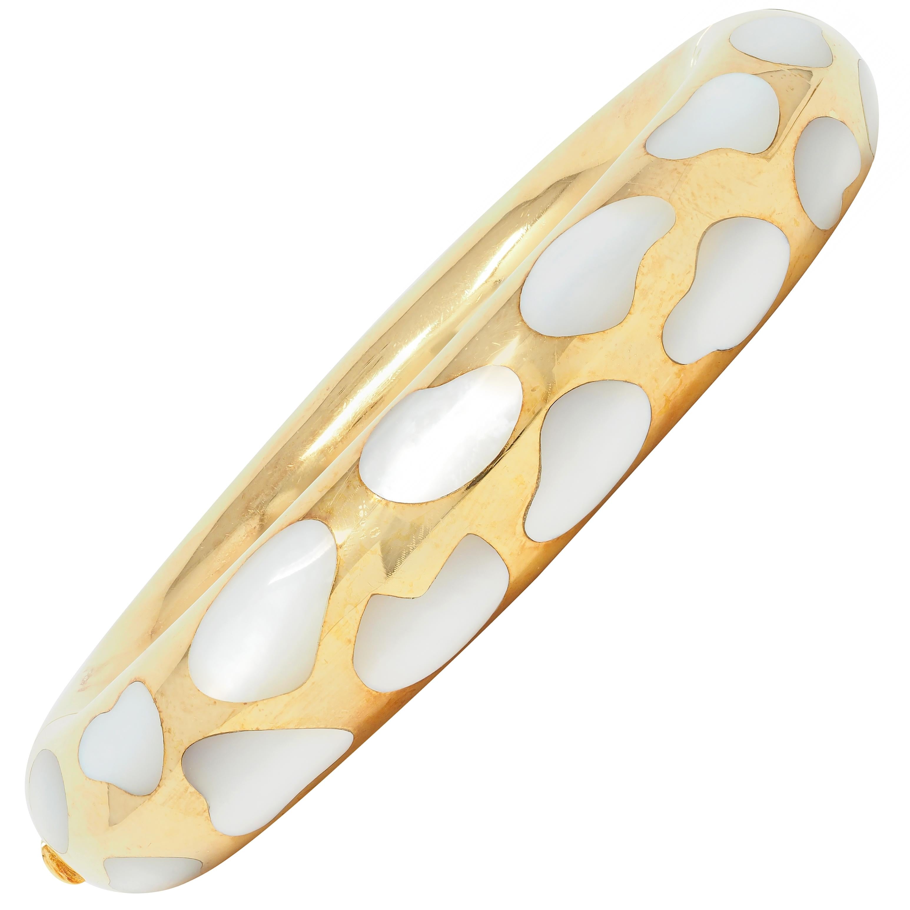 Tiffany & Co. Vintage Mother-Of-Pearl 18 Karat Yellow Gold Inlay Bangle Bracelet