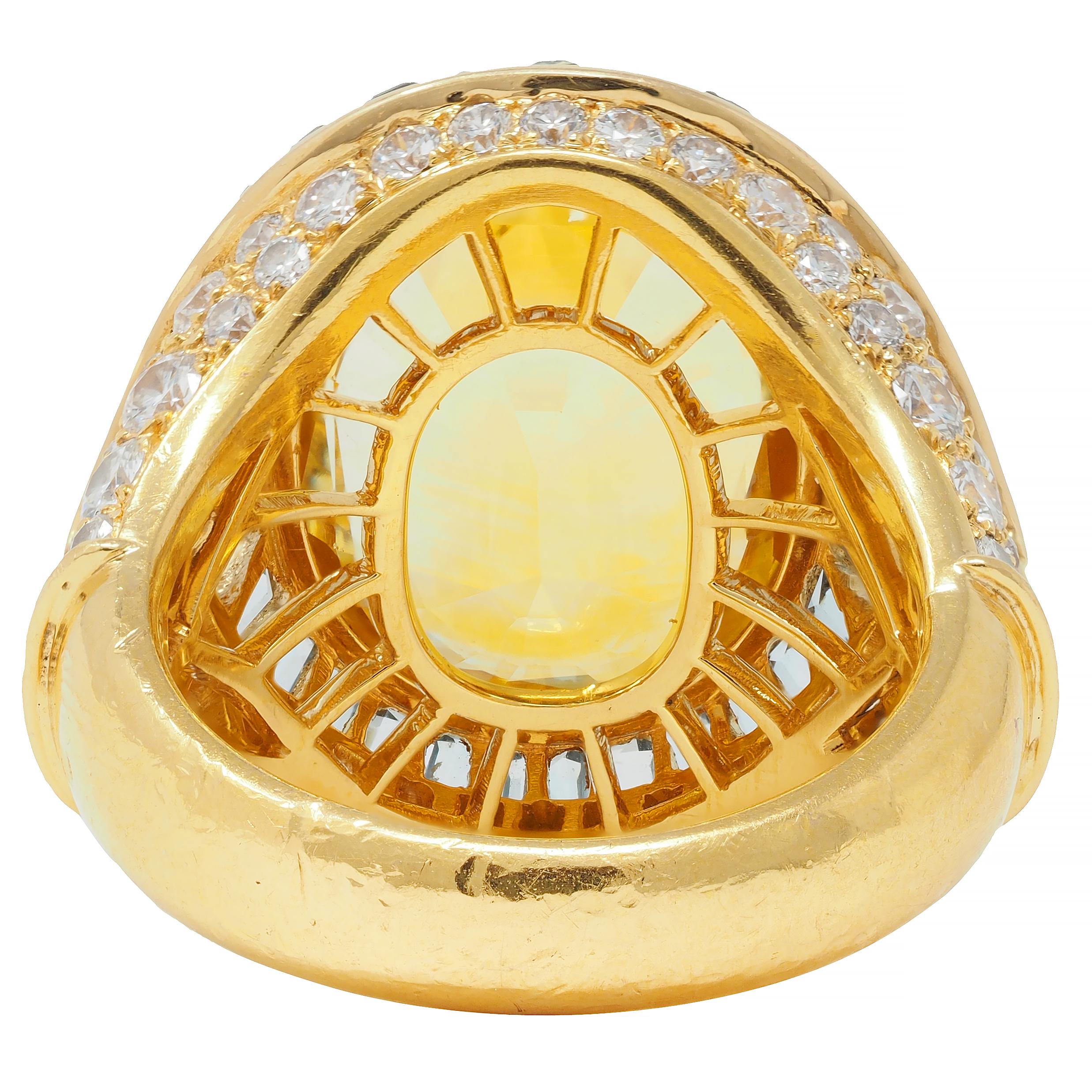 Bulgari Vintage Yellow Sapphire Aquamarine Diamond 18 Karat Gold Halo Ring