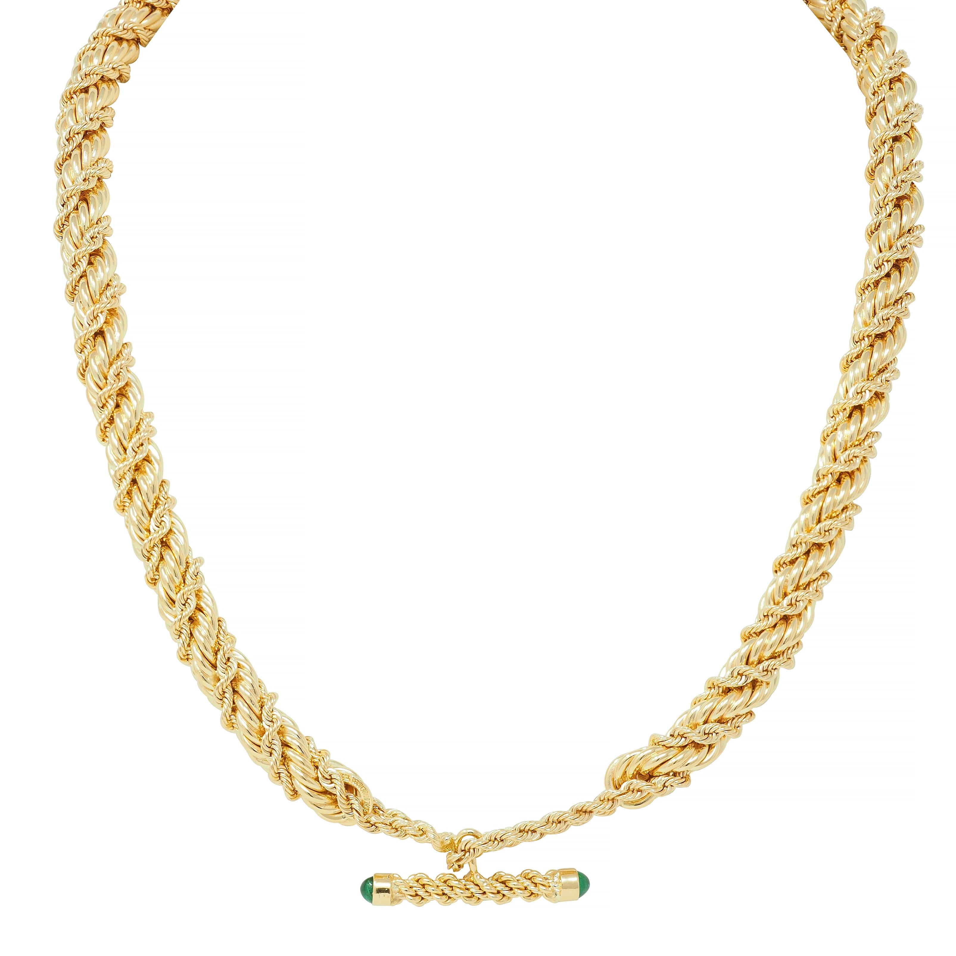 Schlumberger Tiffany & Co. Emerald 18 Karat Gold Twisted Rope Vintage Necklace