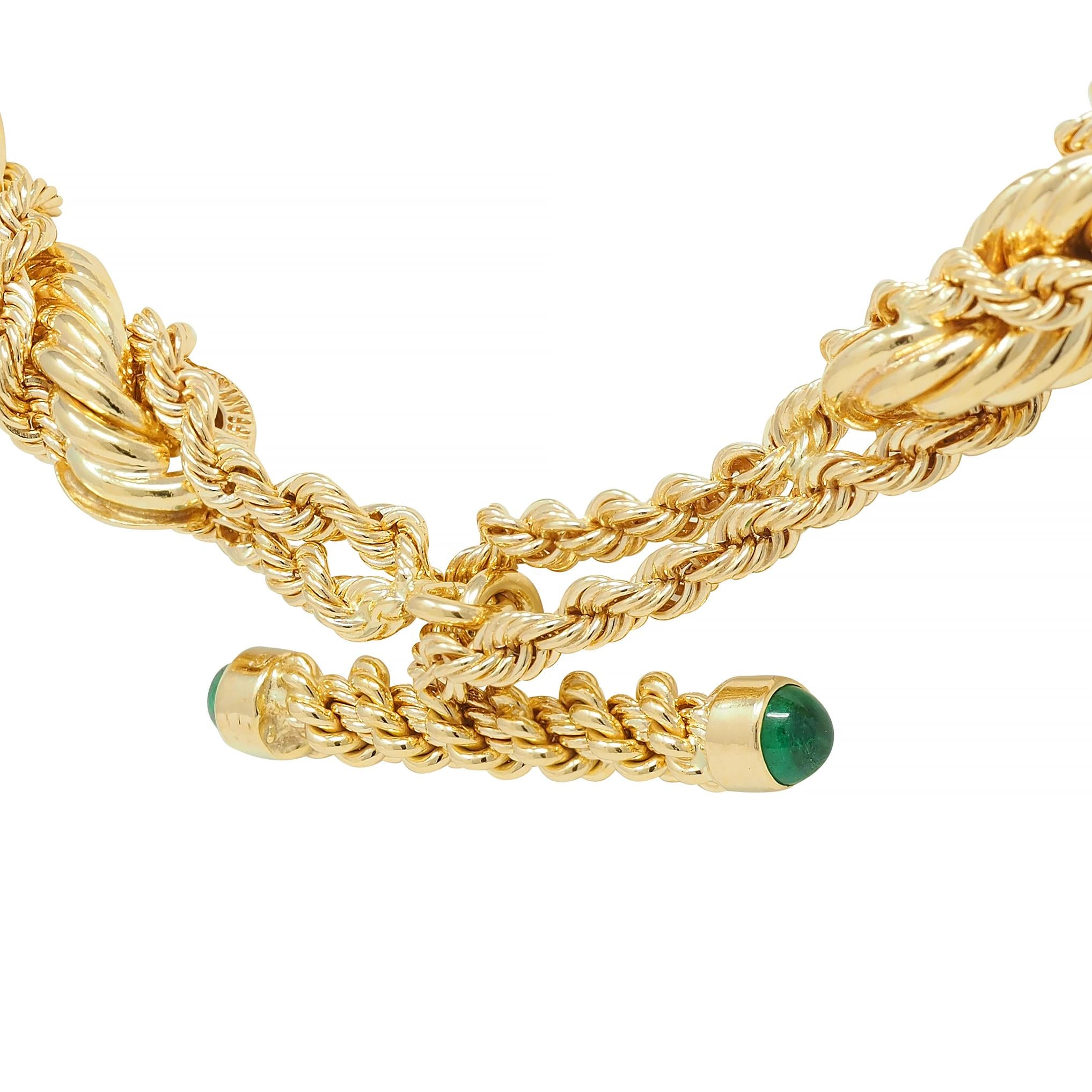 Schlumberger Tiffany & Co. Emerald 18 Karat Gold Twisted Rope Vintage Necklace