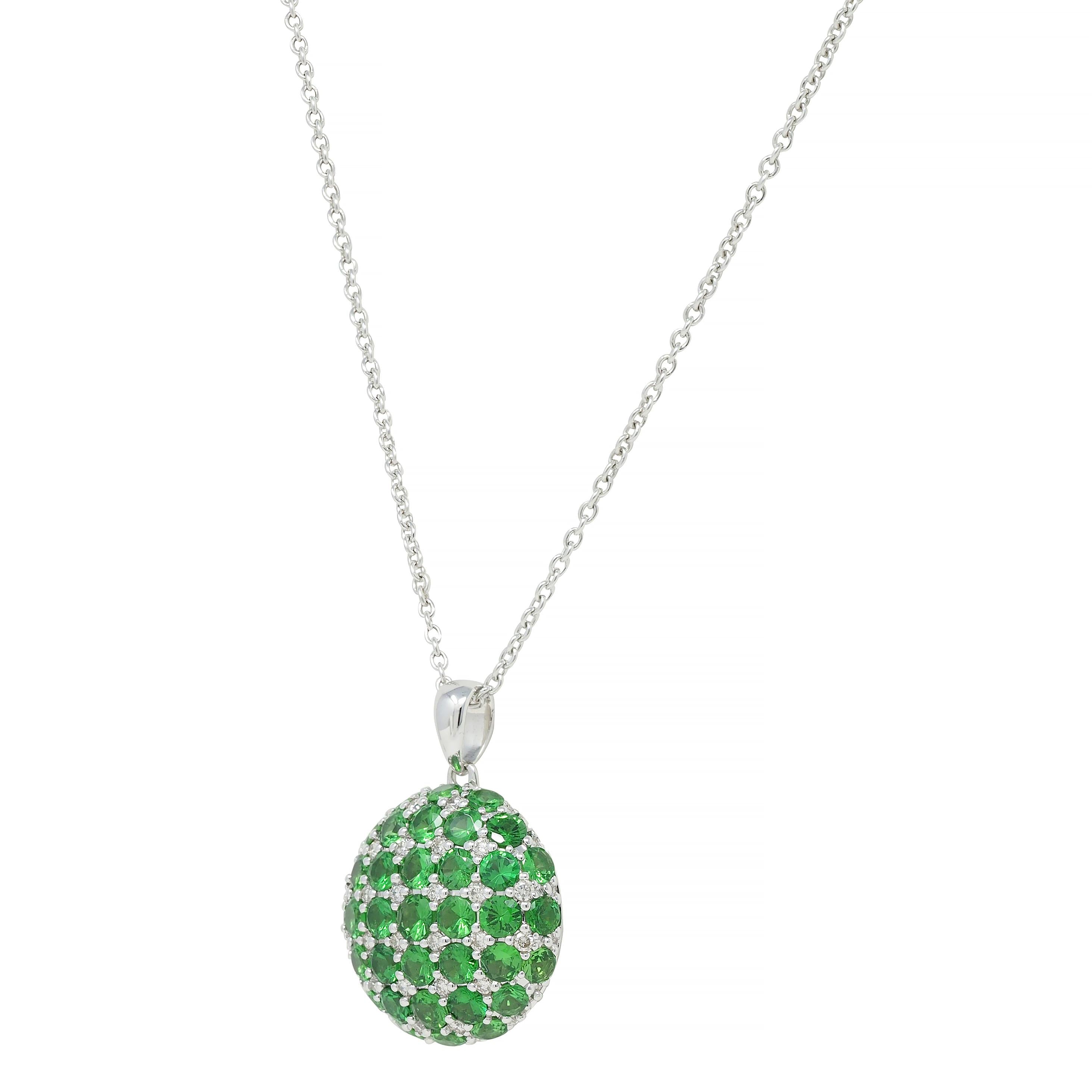 2.85 CTW Demantoid Garnet 18 Karat White Gold Circle Pendant Necklace