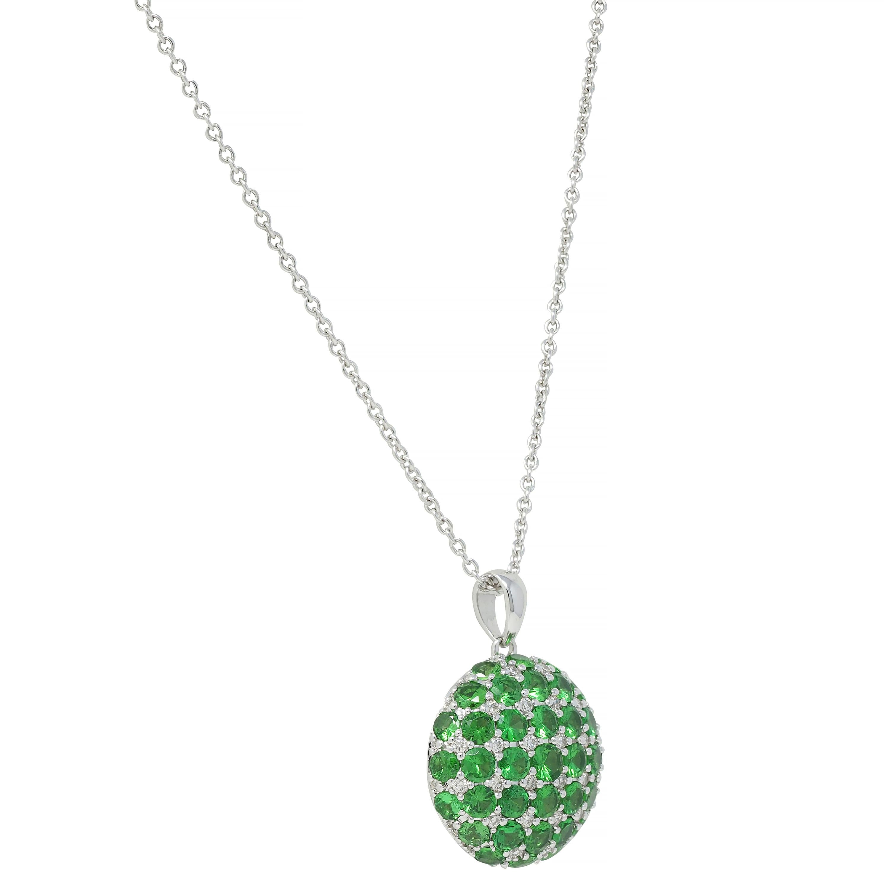 2.85 CTW Demantoid Garnet 18 Karat White Gold Circle Pendant Necklace