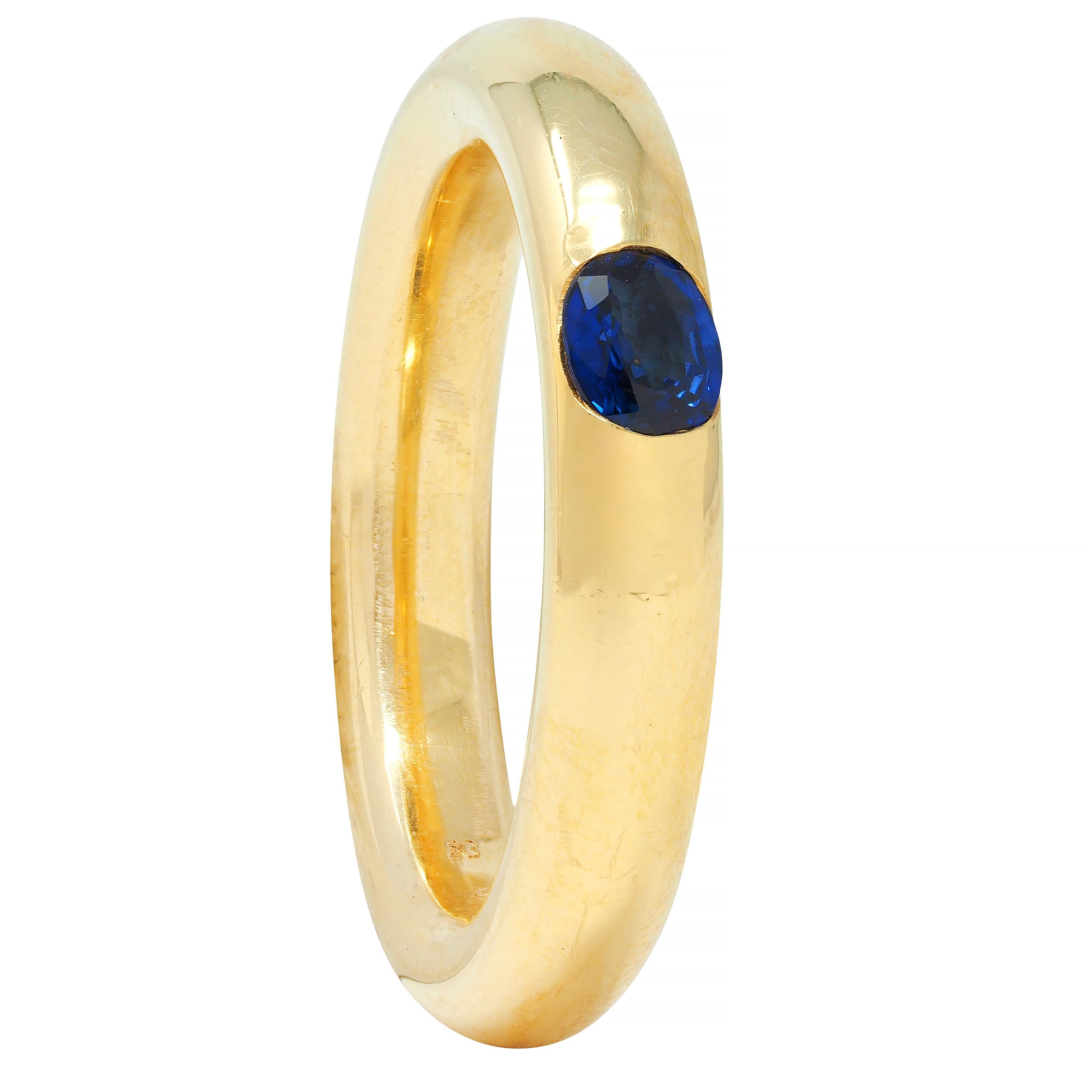 M.C. Paris Sapphire 18 Karat Yellow Gold Flush Set Vintage Unisex Band Ring