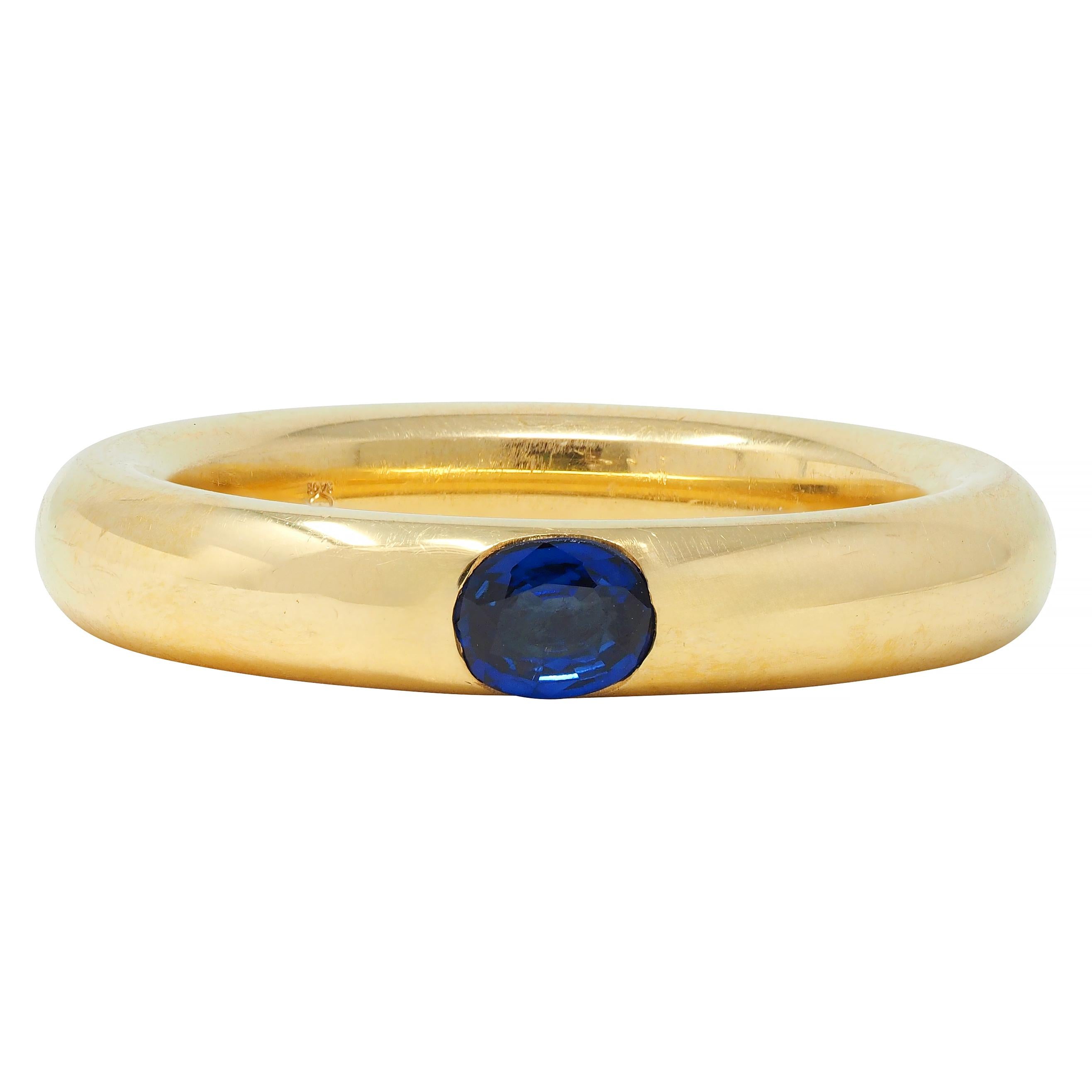 M.C. Paris Sapphire 18 Karat Yellow Gold Flush Set Vintage Unisex Band Ring