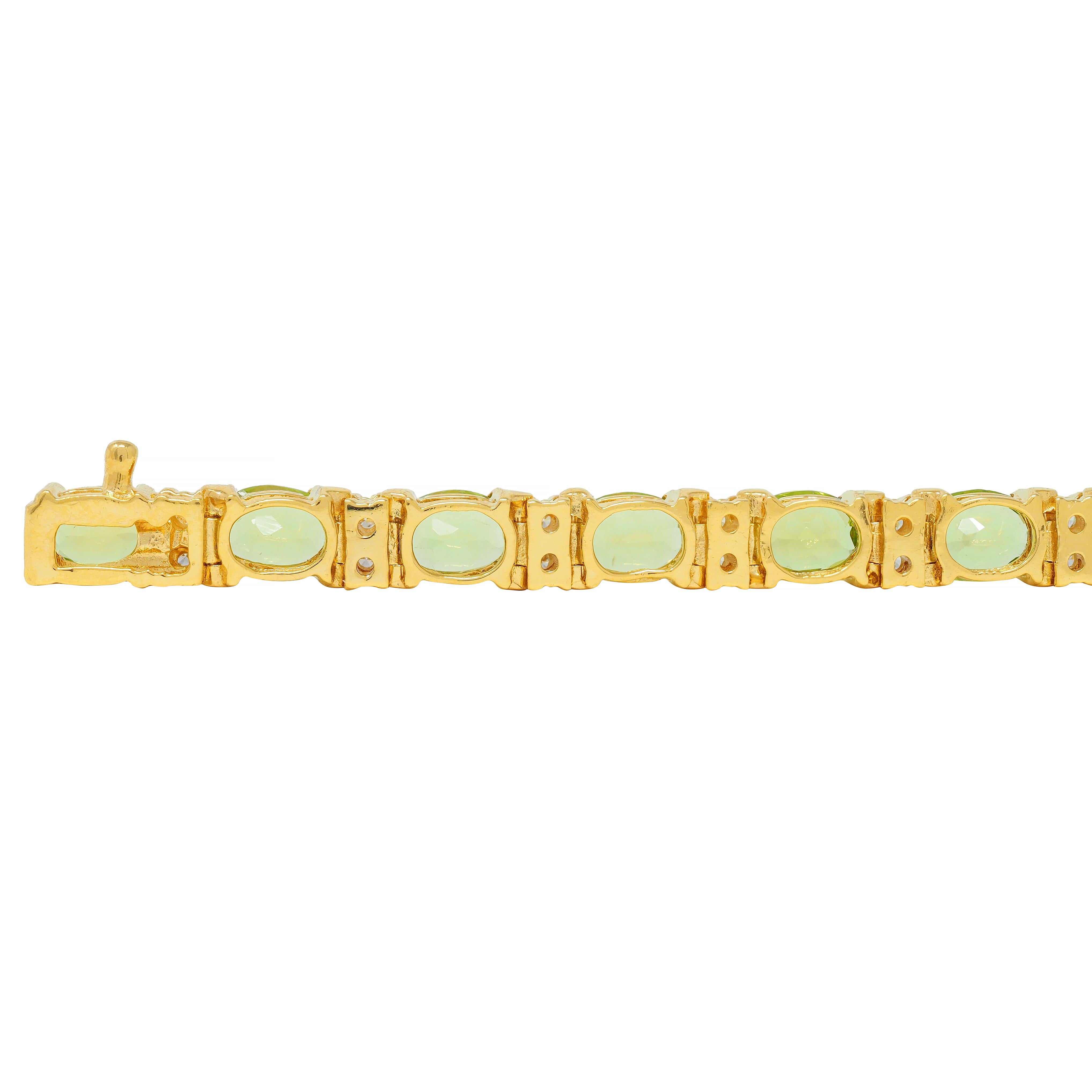 Vintage 20.14 CTW Oval Cut Peridot Diamond 18 Karat Yellow Gold Line Bracelet