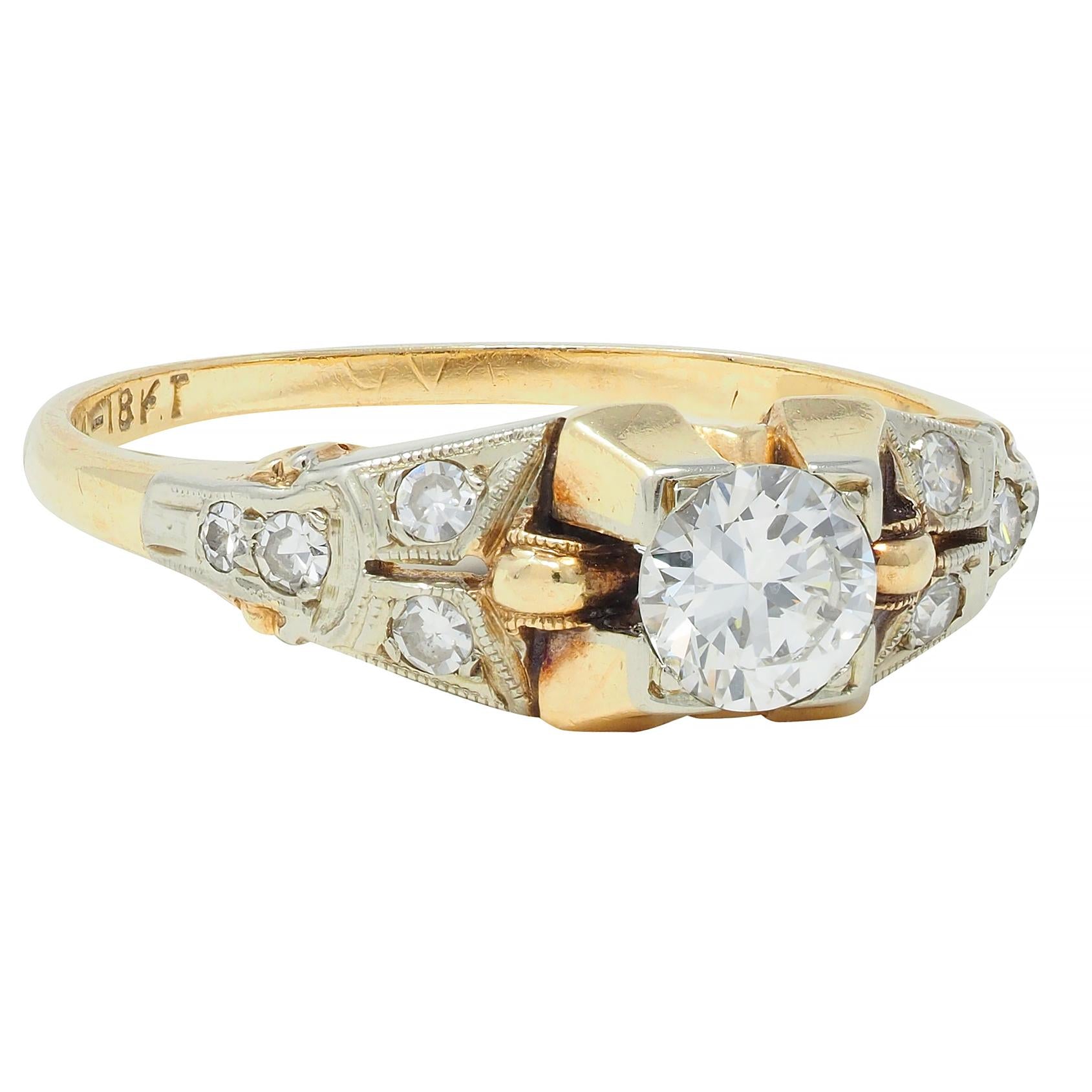 Retro Transitional Diamond 18 Karat Two-Tone Gold Vintage Engagement Ring