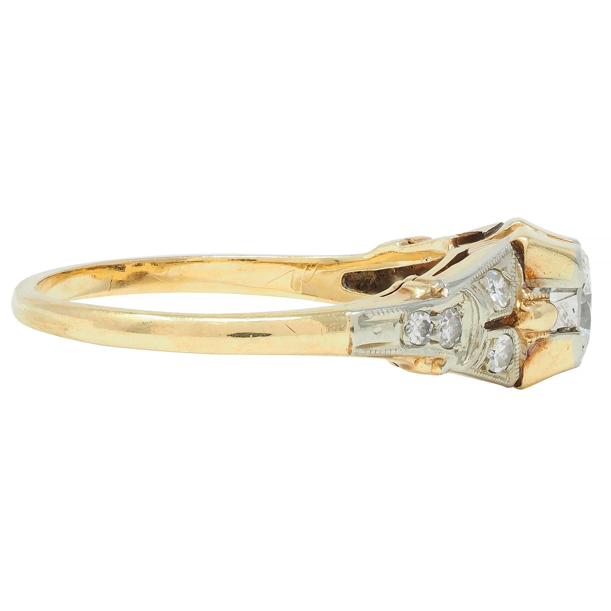 Retro Transitional Diamond 18 Karat Two-Tone Gold Vintage Engagement Ring