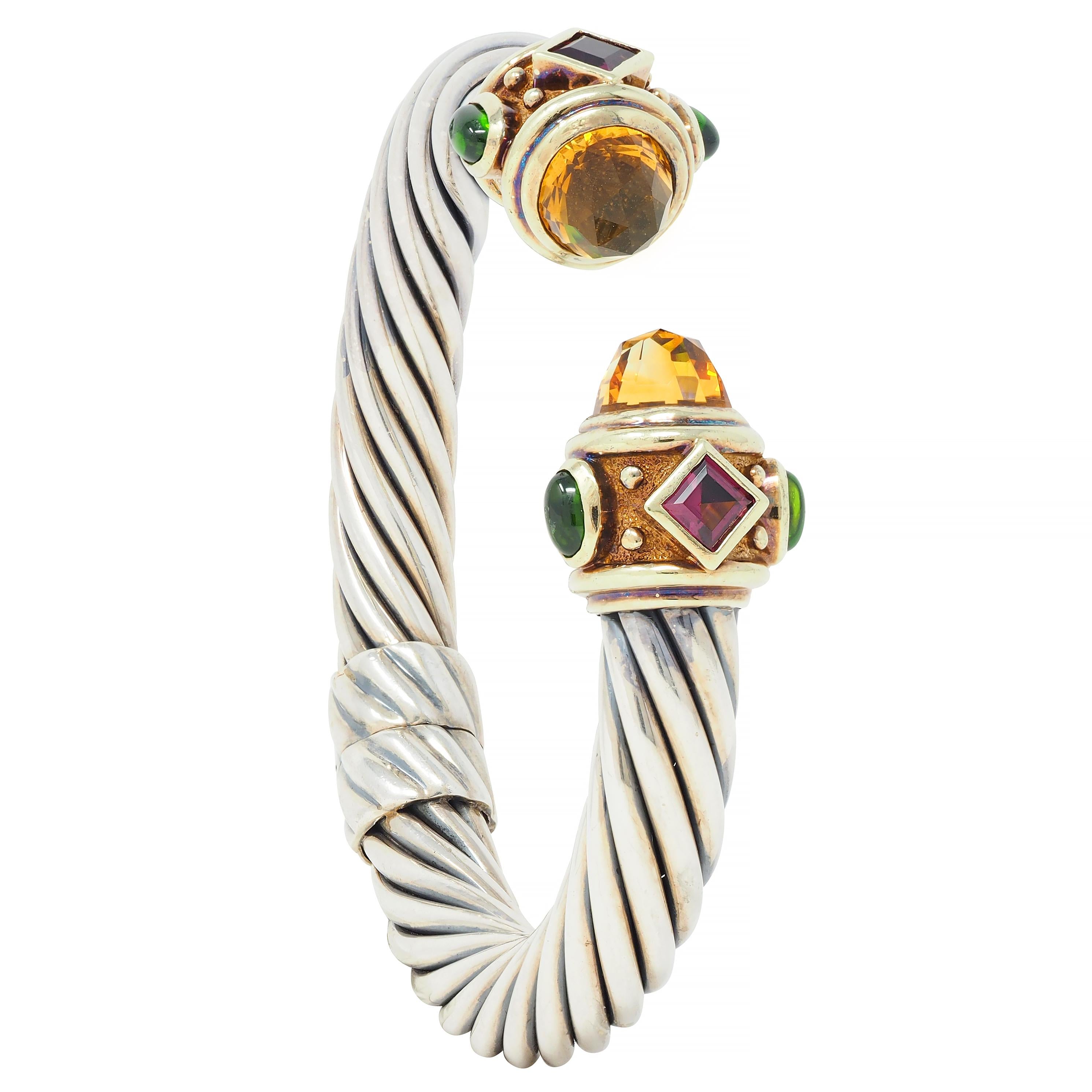 David Yurman Tourmaline Citrine 14 Karat Gold Silver Renaissance Cuff Bracelet