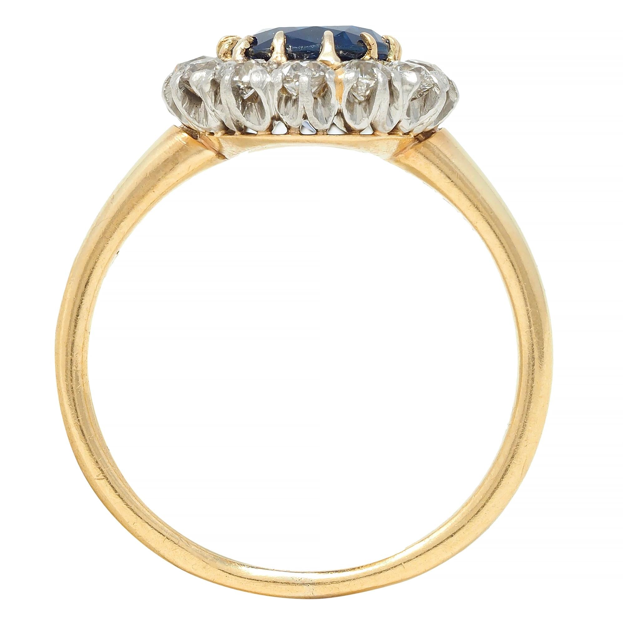 Edwardian 3.07 CTW No Heat Sapphire Diamond Platinum 18 Karat Gold Halo Ring