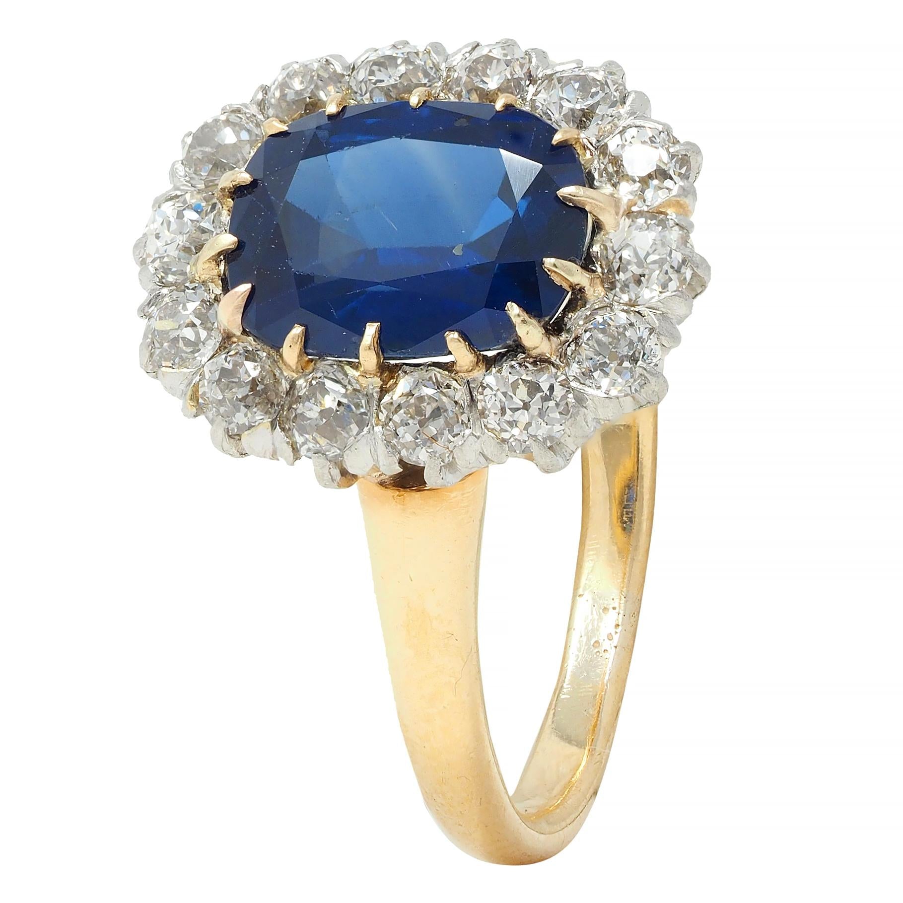 Edwardian 3.07 CTW No Heat Sapphire Diamond Platinum 18 Karat Gold Halo Ring