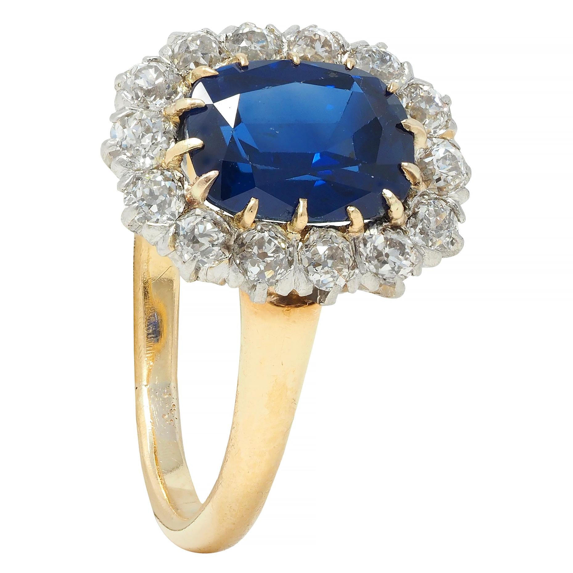 Edwardian 3.07 CTW No Heat Sapphire Diamond Platinum 18 Karat Gold Halo Ring