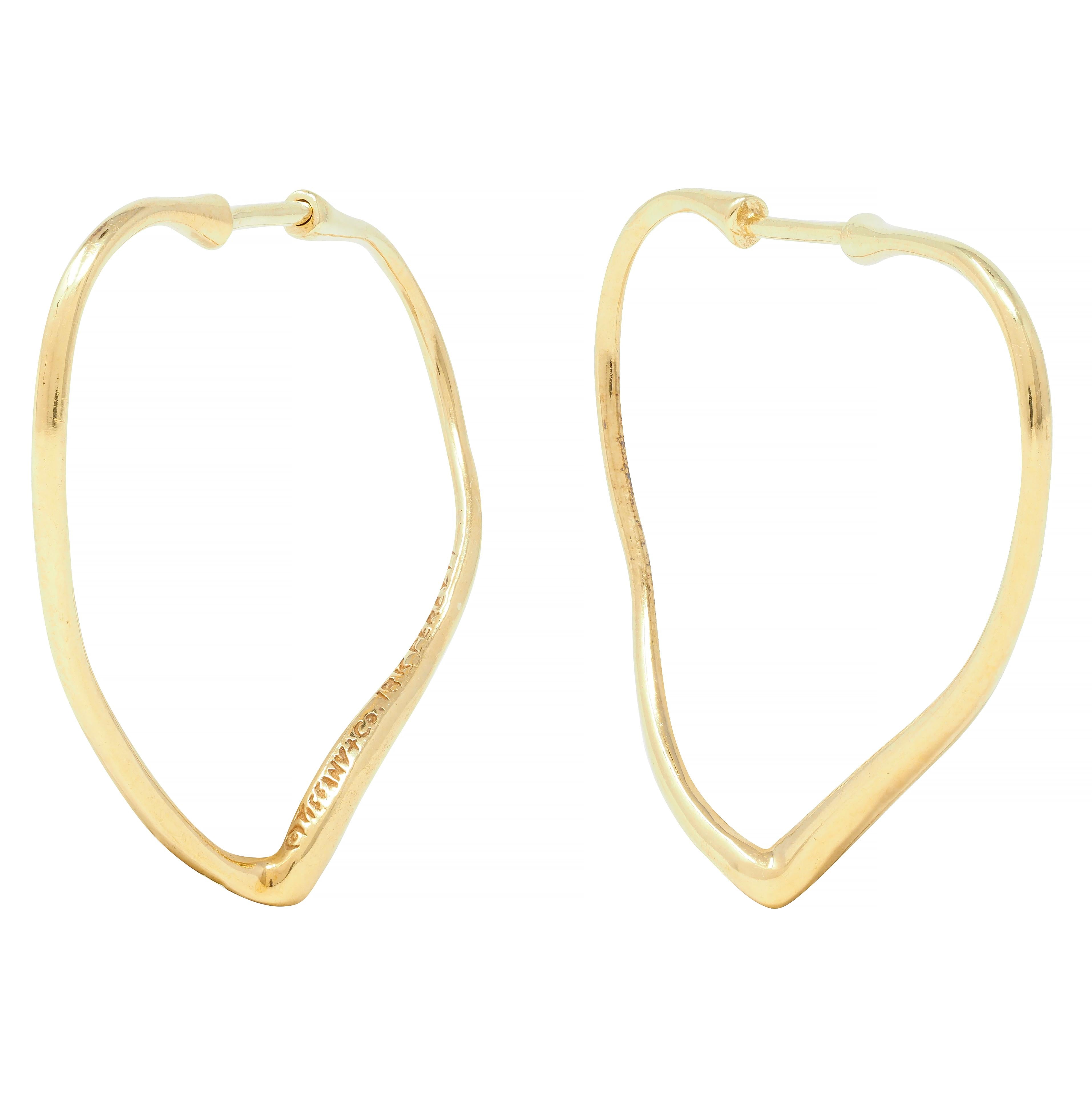 Elsa Peretti Tiffany & Co. Vintage 18 Karat Yellow Gold Open Heart Hoop Earrings