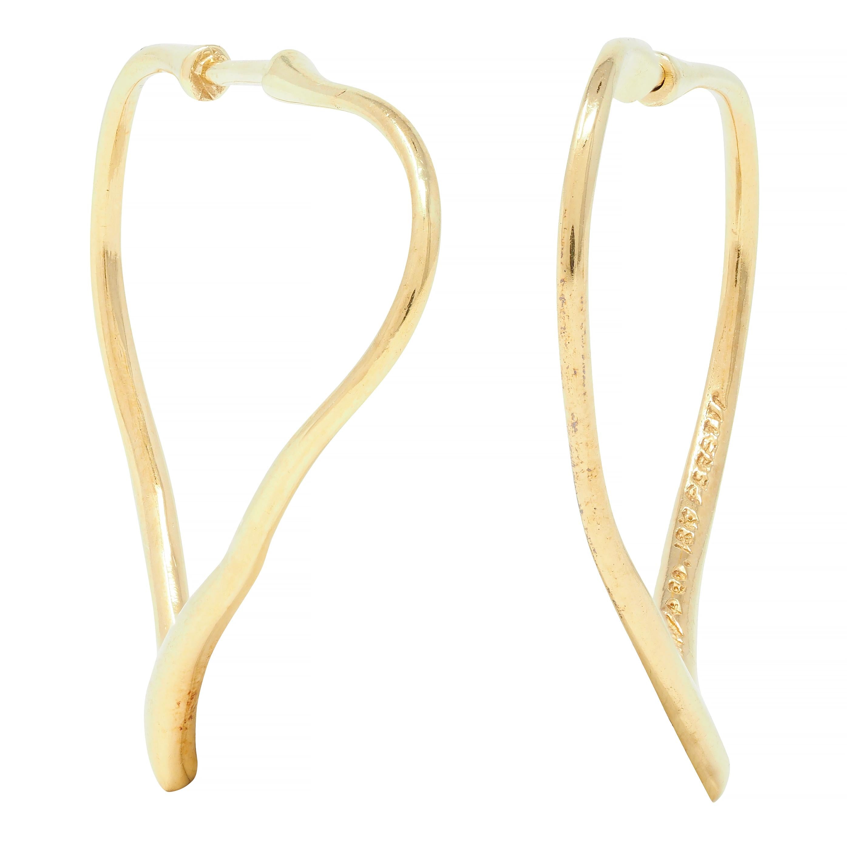 Elsa Peretti Tiffany & Co. Vintage 18 Karat Yellow Gold Open Heart Hoop Earrings