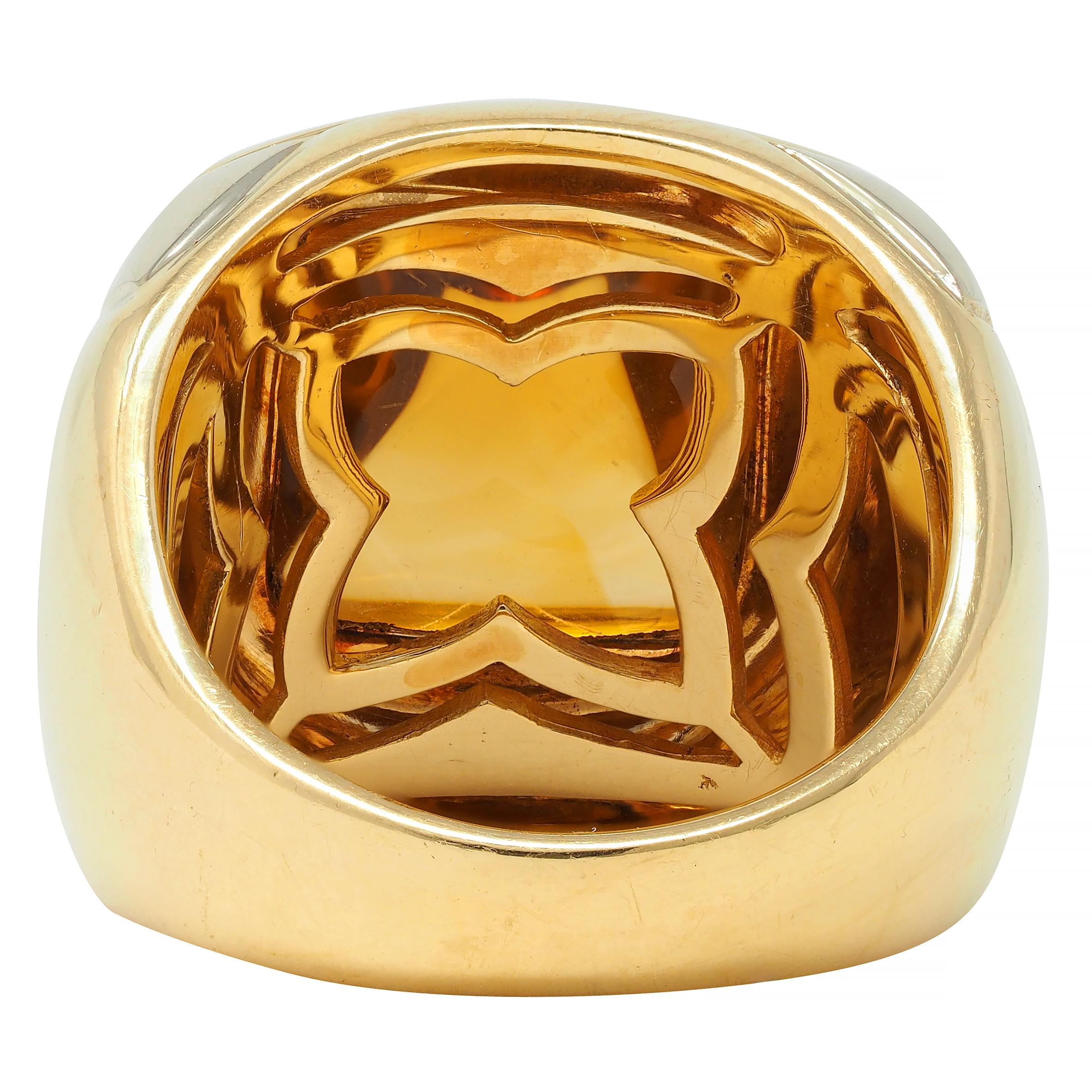 Bulgari Citrine 18 Karat Two-Tone Gold Pyramid Quatrefoil Dome Ring