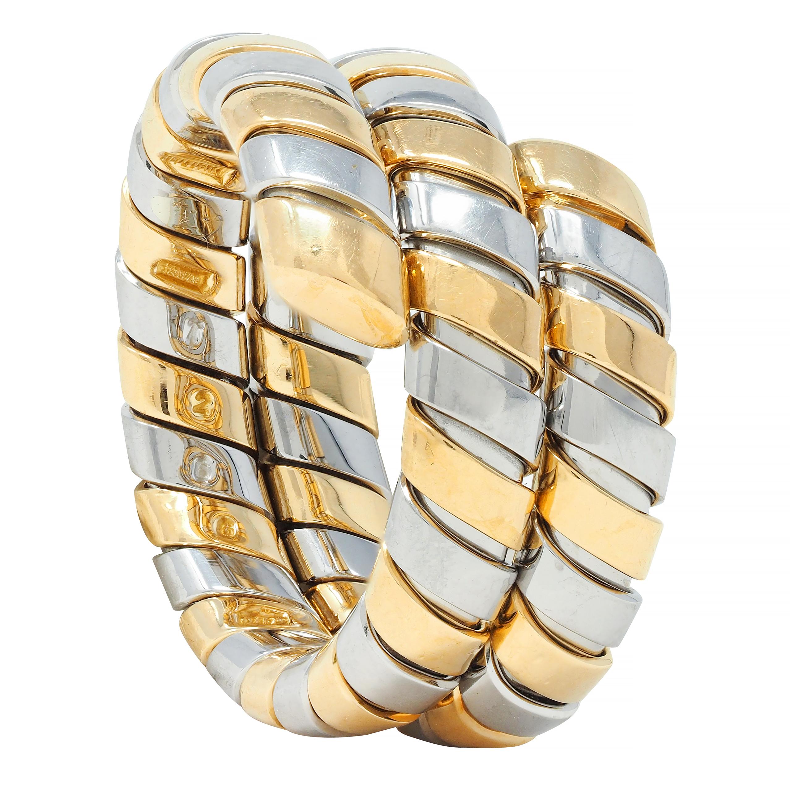 Bulgari 18 Karat Yellow Gold Stainless Steel Vintage Tobogas Serpenti Ring