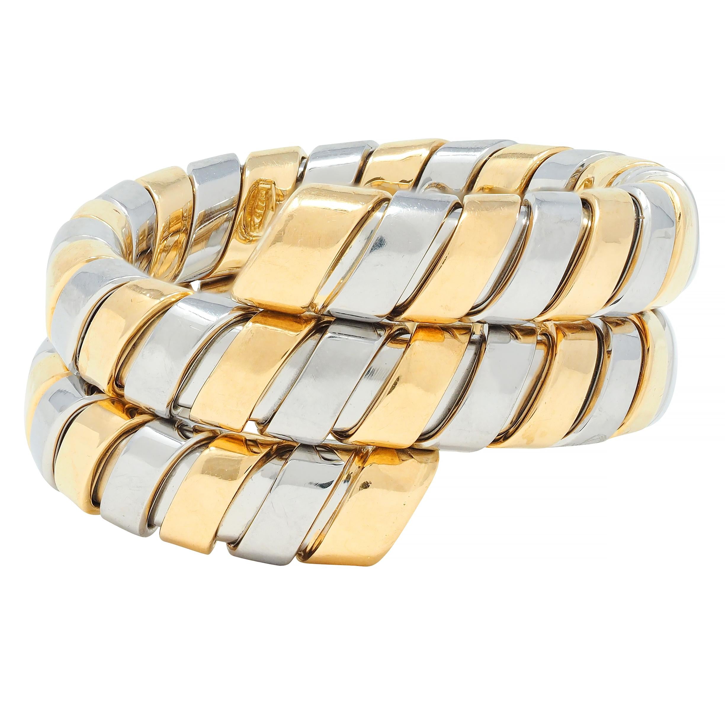 Bulgari 18 Karat Yellow Gold Stainless Steel Vintage Tobogas Serpenti Ring