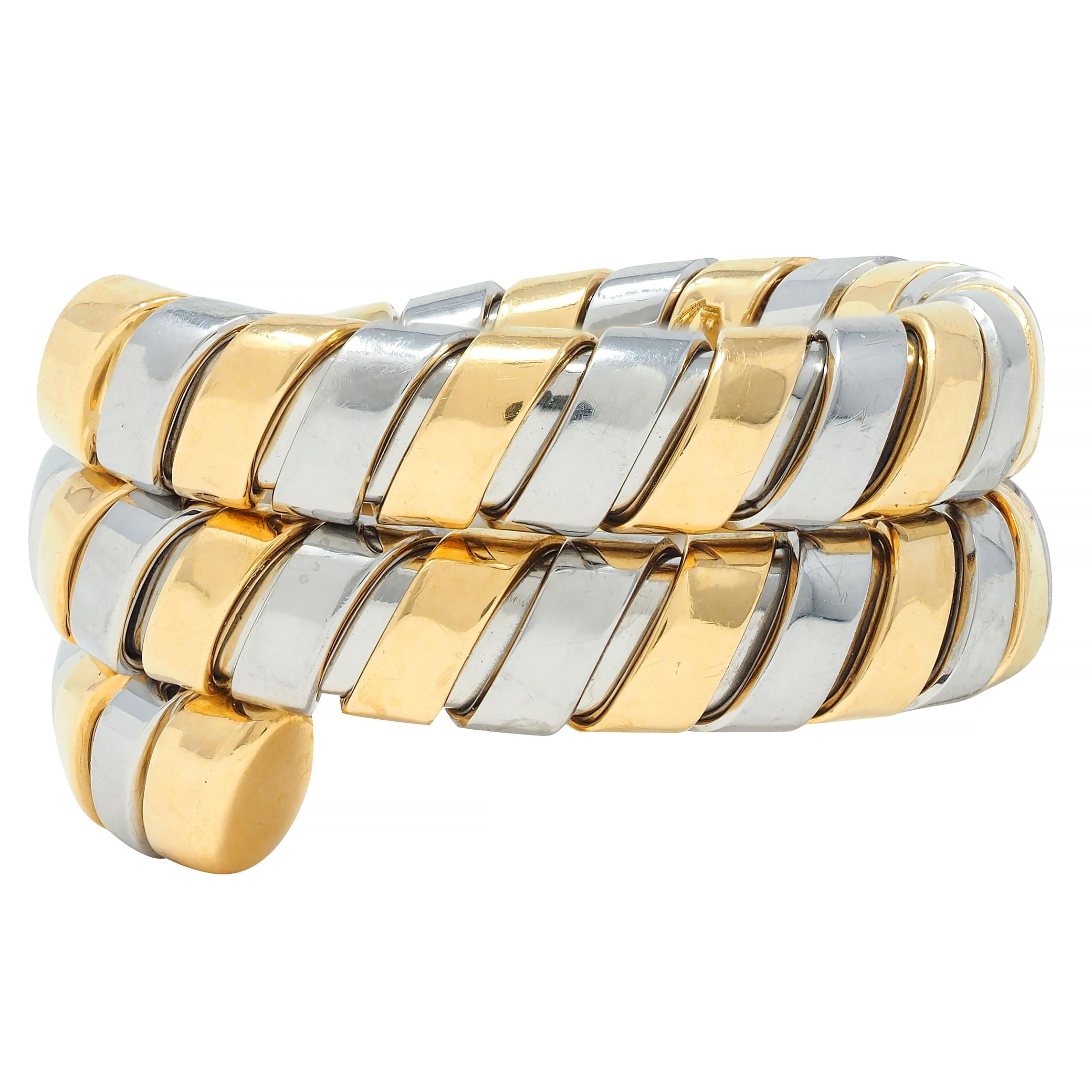 Bulgari 18 Karat Yellow Gold Stainless Steel Vintage Tobogas Serpenti Ring