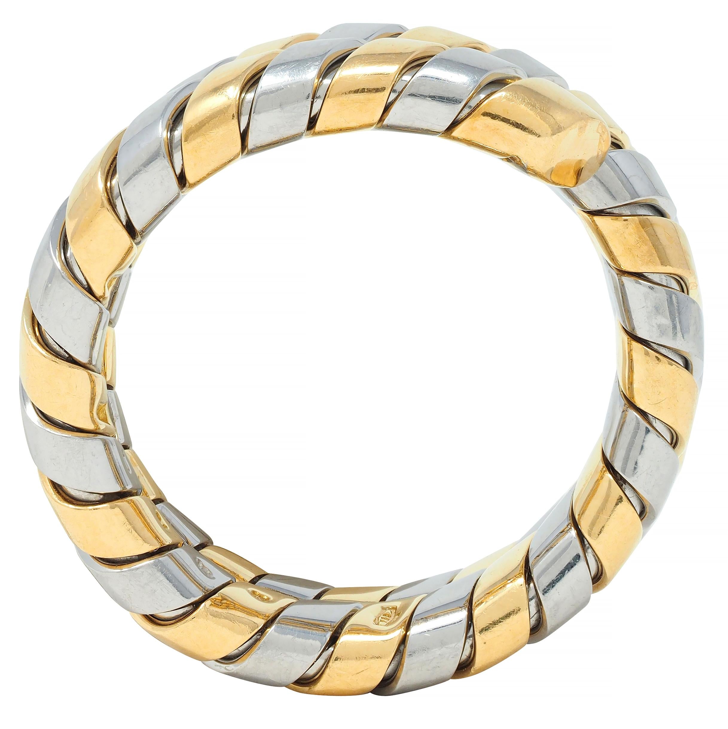 Bulgari 18 Karat Yellow Gold Stainless Steel Vintage Tobogas Serpenti Ring