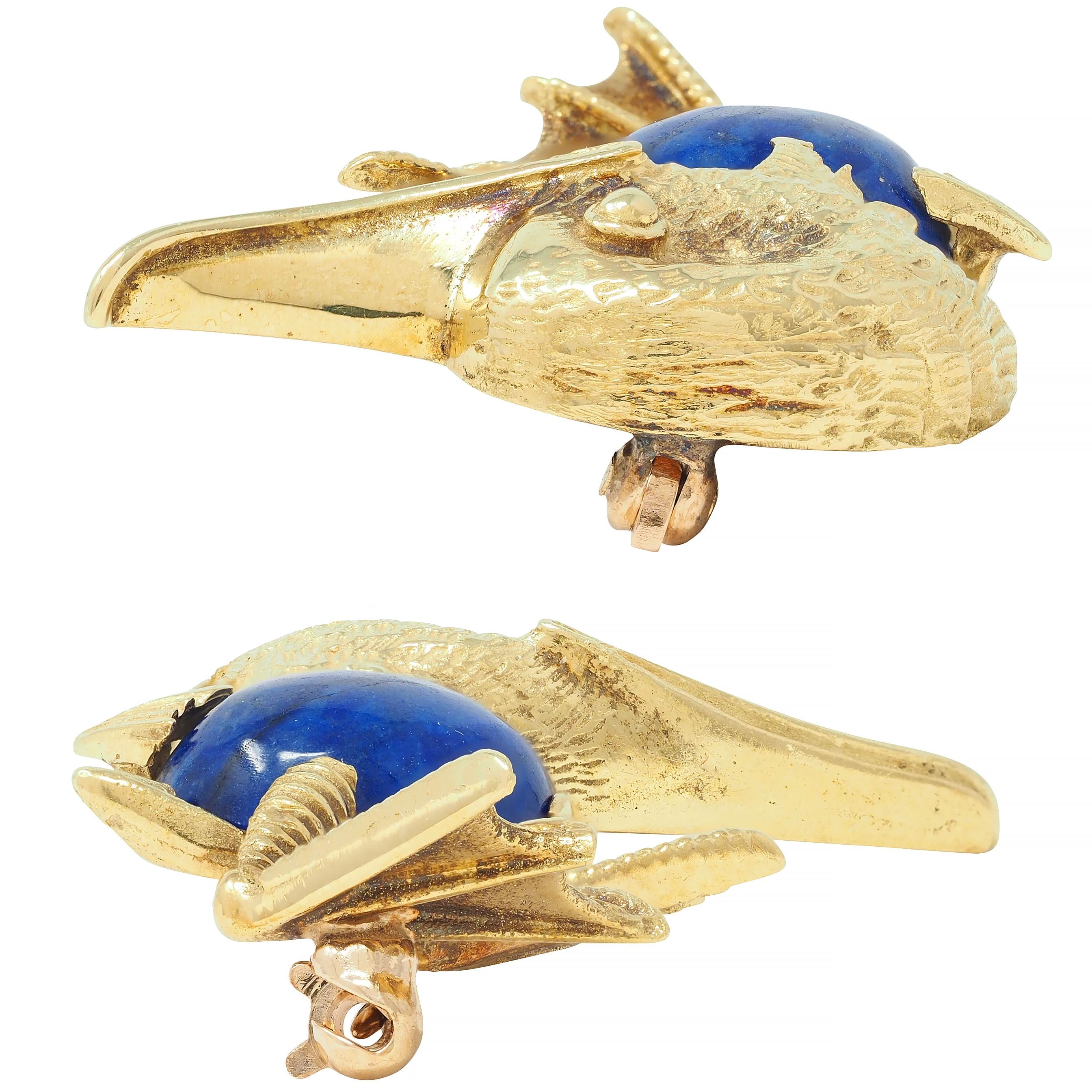 Vintage Lapis Lazuli 18 Karat Yellow Gold Whimsical Duck Brooch