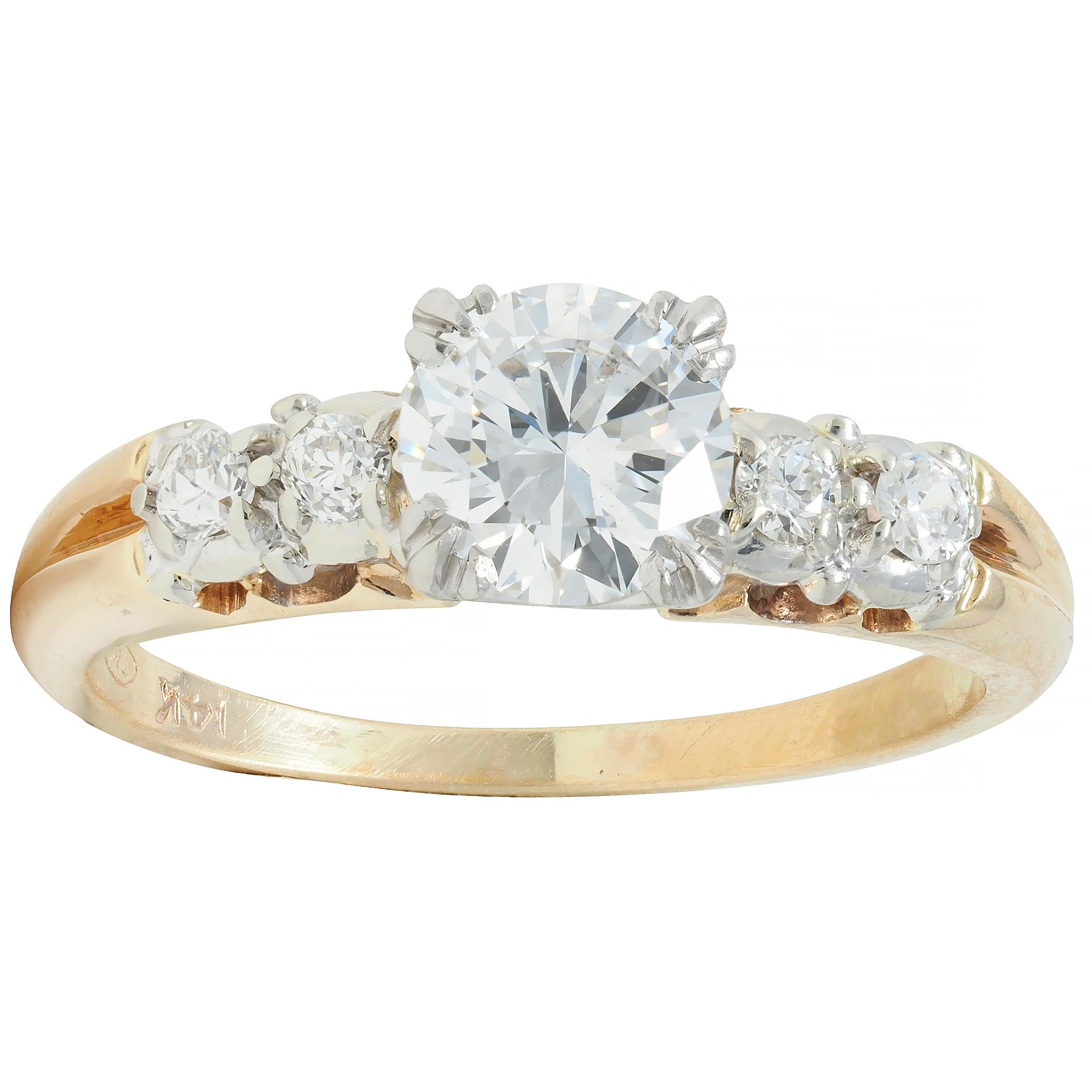 Retro .91 CTW Transitional Cut Diamond Platinum 14K Gold Vintage Engagement Ring