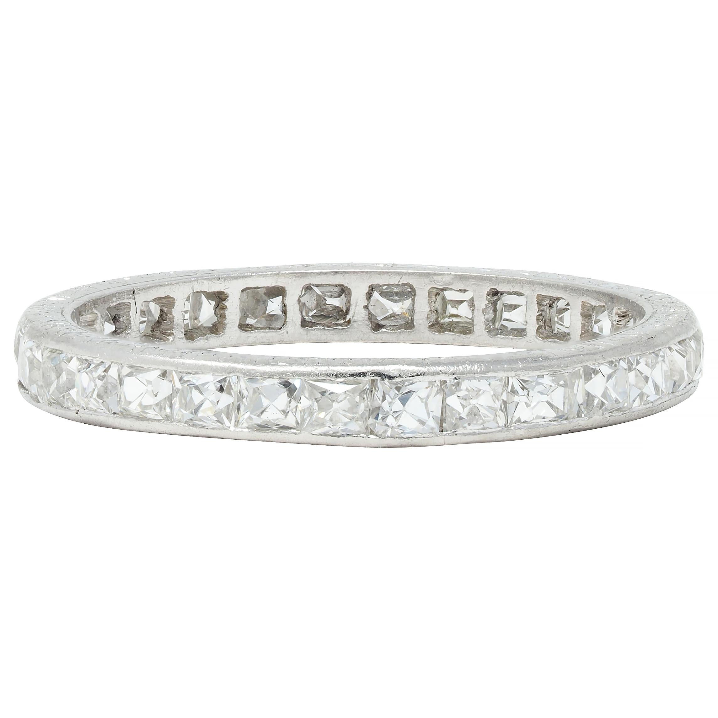 Art Deco 1.16 CTW French Cut Diamond Platinum Orange Blossom Eternity Band Ring