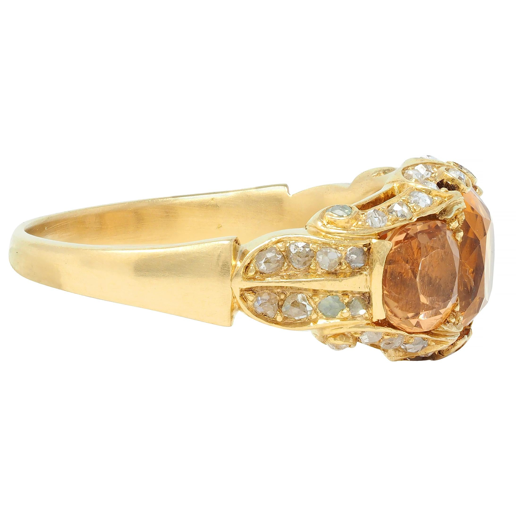 Victorian 4.00 CTW Topaz Diamond 18 Karat Gold Scroll Antique Three Stone Ring