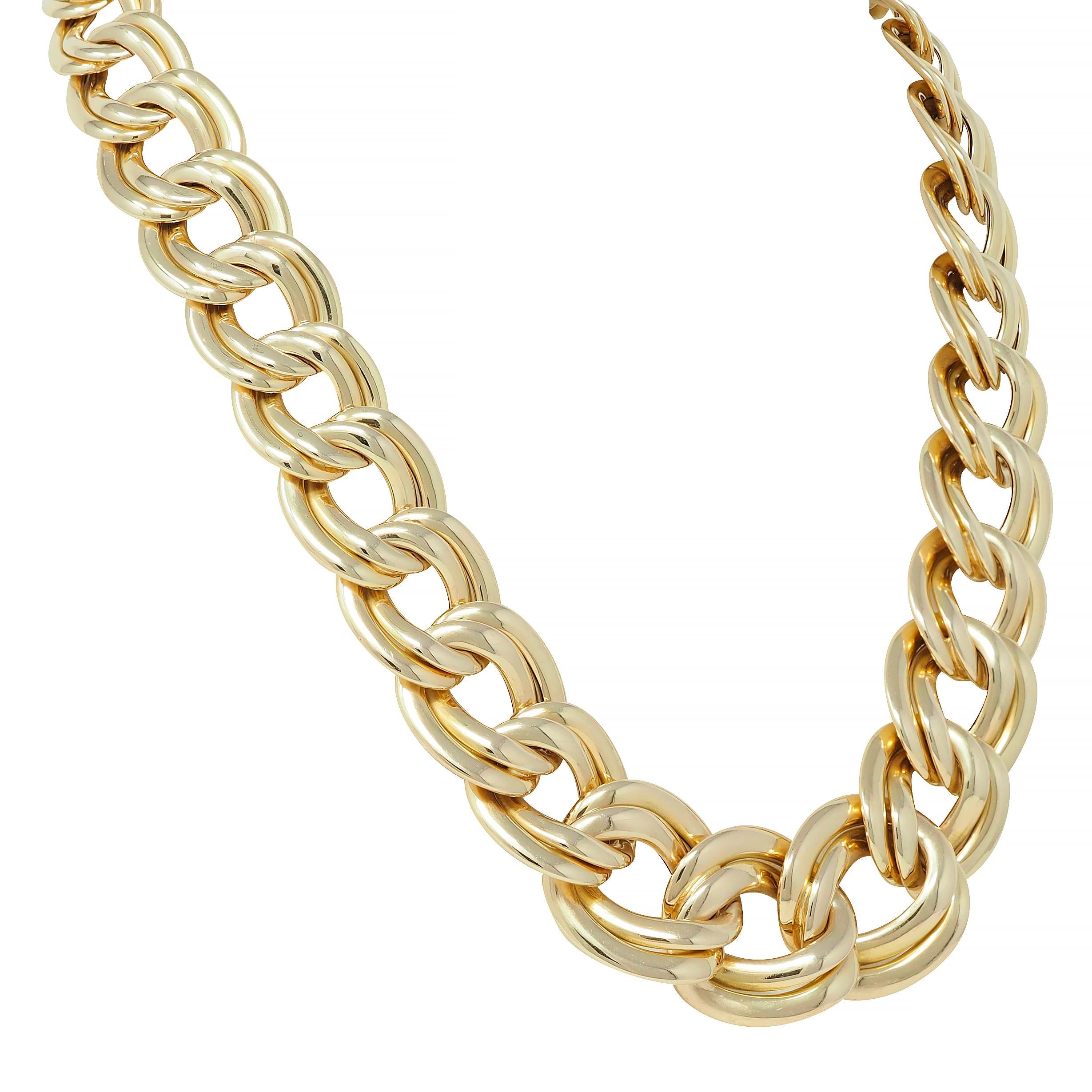 1980's Vintage 14 Karat Yellow Gold Double Curb Link Unisex Necklace