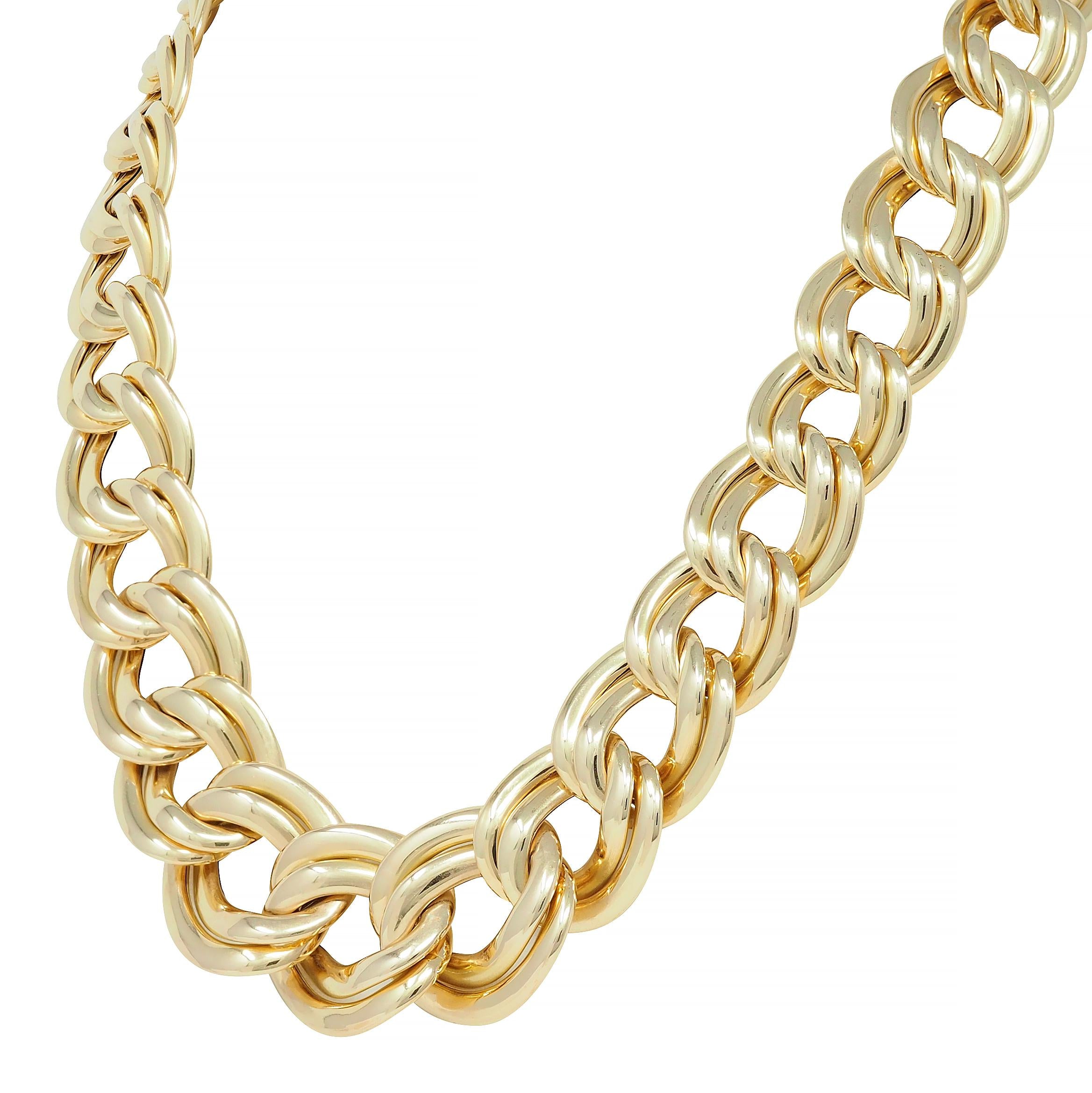 1980's Vintage 14 Karat Yellow Gold Double Curb Link Unisex Necklace