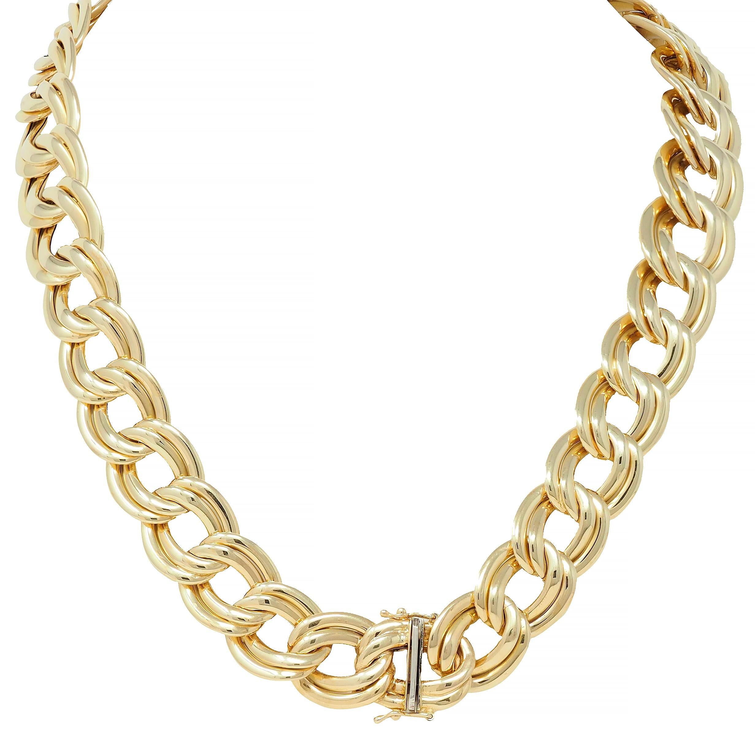 1980's Vintage 14 Karat Yellow Gold Double Curb Link Unisex Necklace