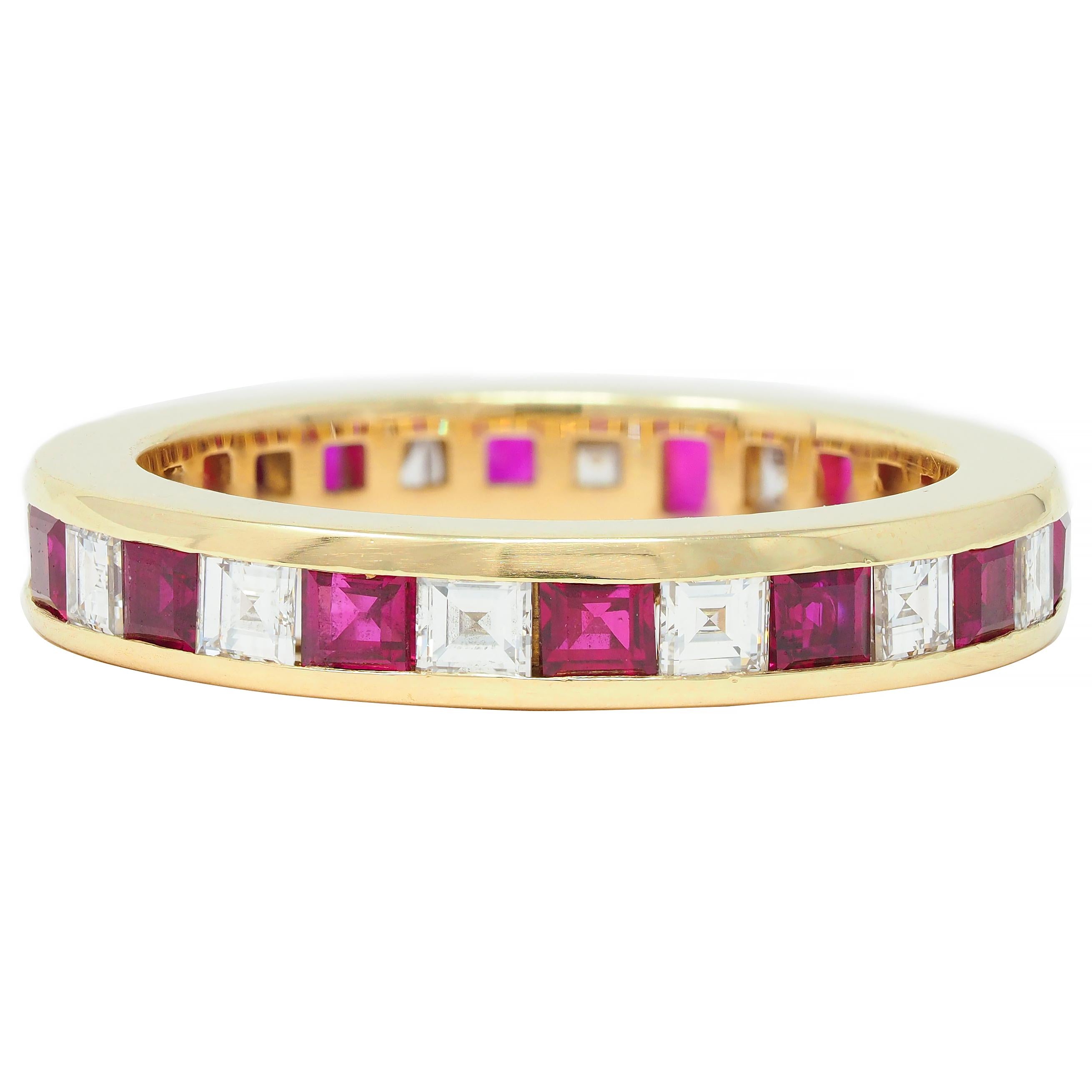 Tiffany & Co. 1.94 CTW Step Cut Diamond Ruby 18 Karat Yellow Gold Eternity Band