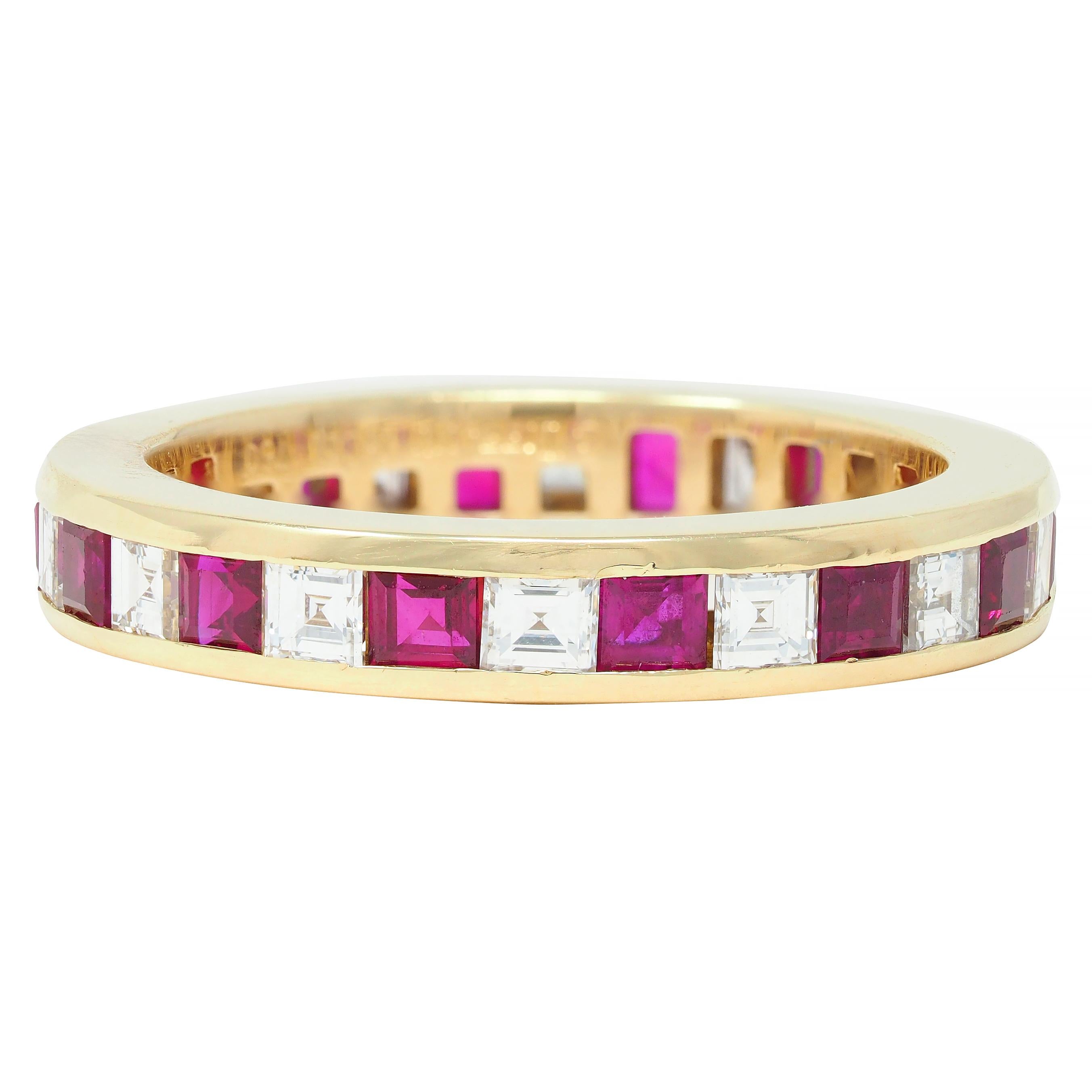 Tiffany & Co. 1.94 CTW Step Cut Diamond Ruby 18 Karat Yellow Gold Eternity Band