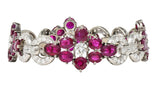 Mid-Century 27.62 CTW Ruby Diamond Platinum Cluster Vintage Line Bracelet