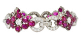 Mid-Century 27.62 CTW Ruby Diamond Platinum Cluster Vintage Line Bracelet