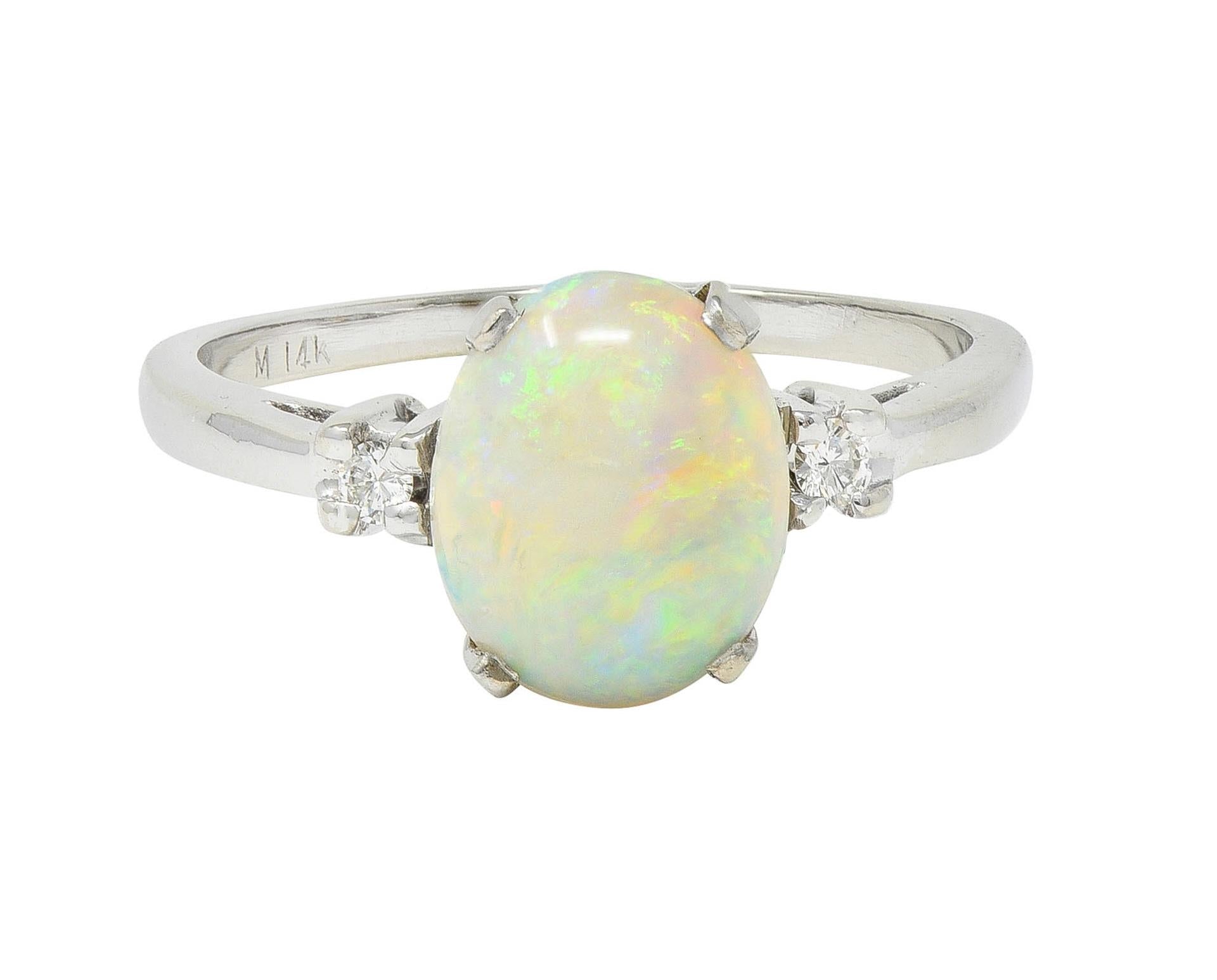 Contemporary Opal Diamond 14 Karat White Gold Three Stone Ring