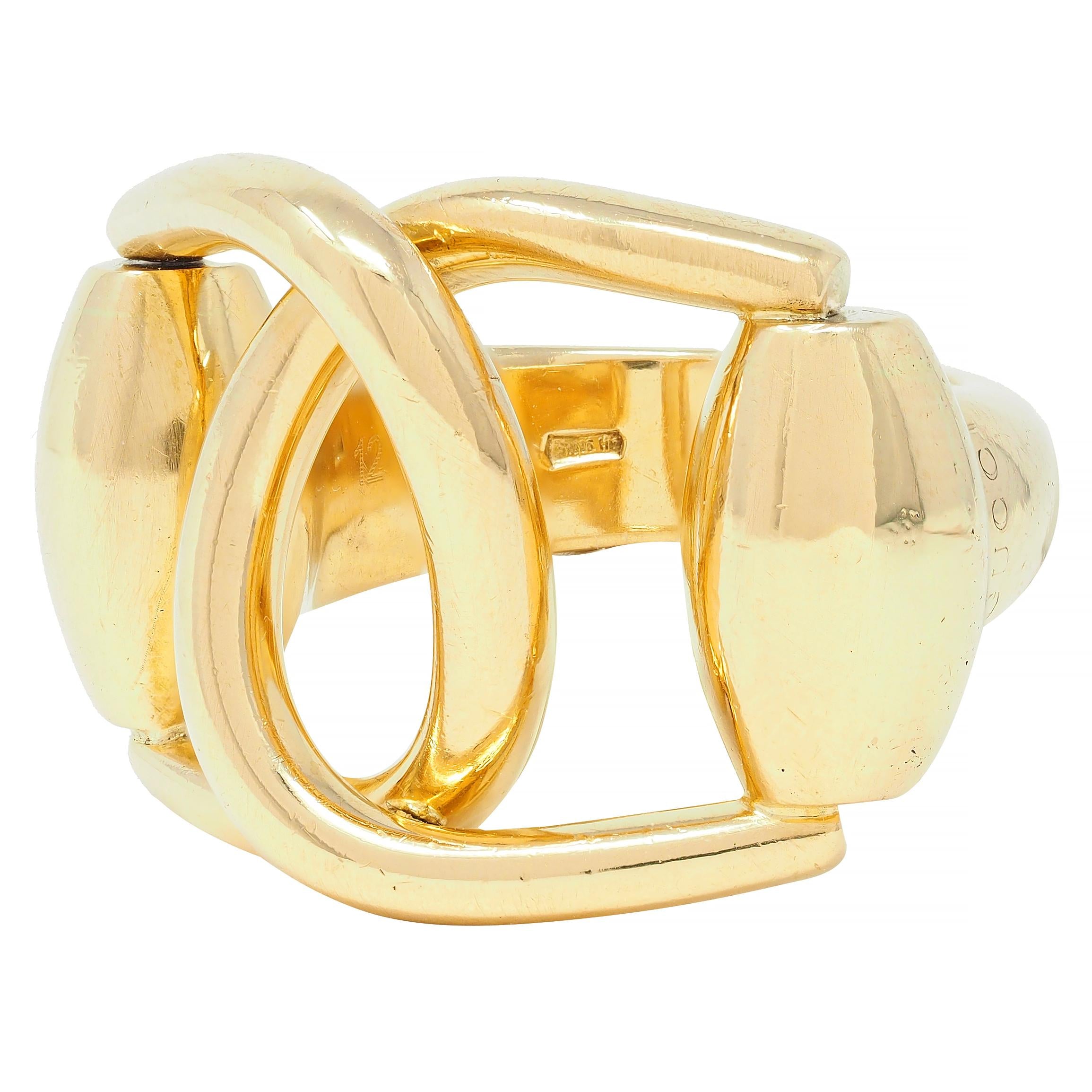 Gucci 2000's 18 Karat Yellow Gold Vintage Horsebit Interlocking Ring