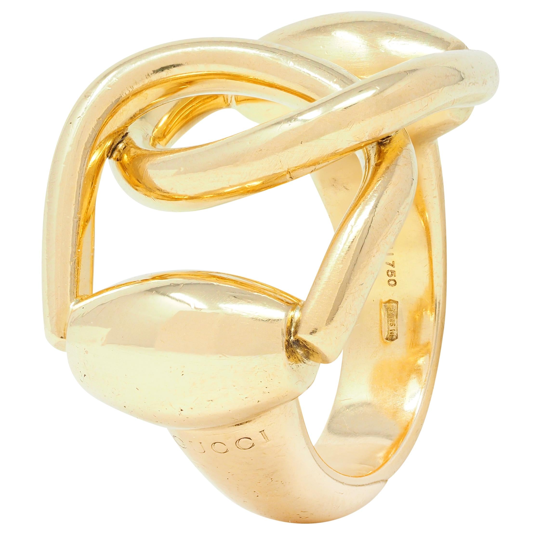 Gucci 2000's 18 Karat Yellow Gold Vintage Horsebit Interlocking Ring