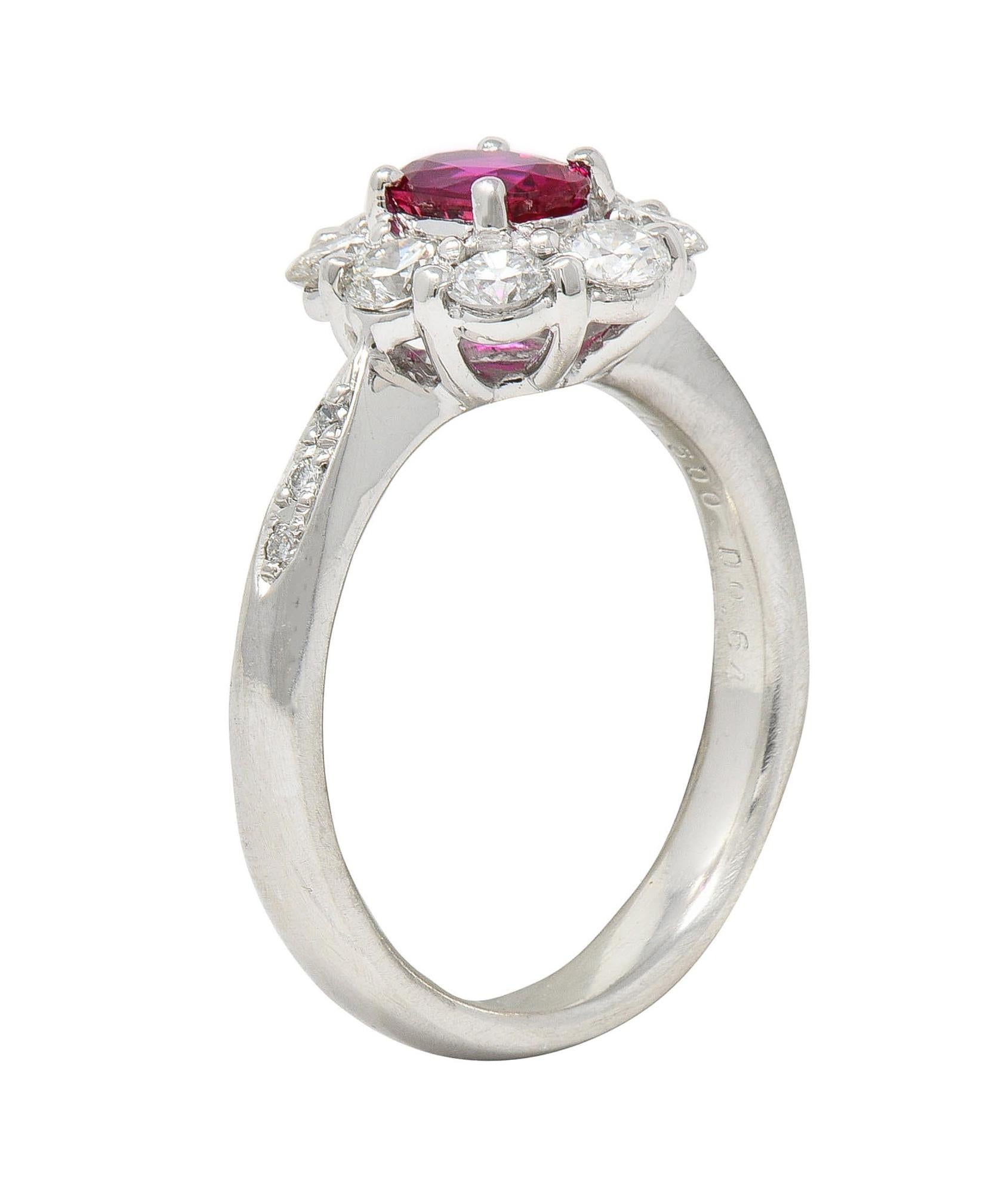 Contemporary 1.24 CTW Ruby Diamond Platinum Cluster Halo Ring