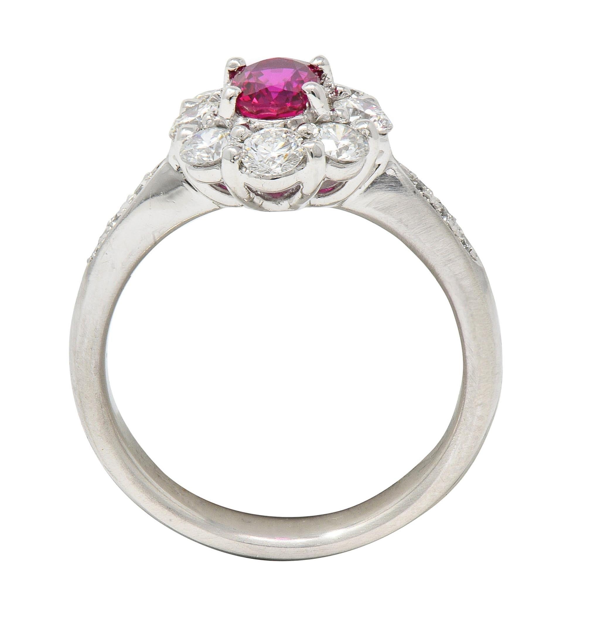 Contemporary 1.24 CTW Ruby Diamond Platinum Cluster Halo Ring