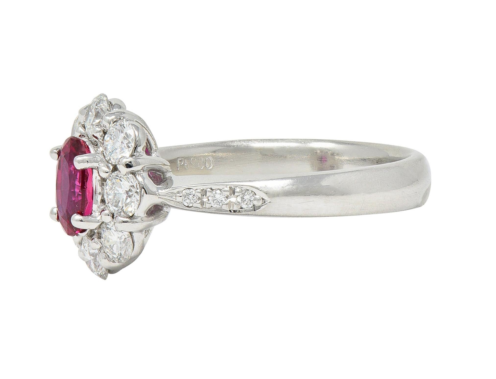 Contemporary 1.24 CTW Ruby Diamond Platinum Cluster Halo Ring