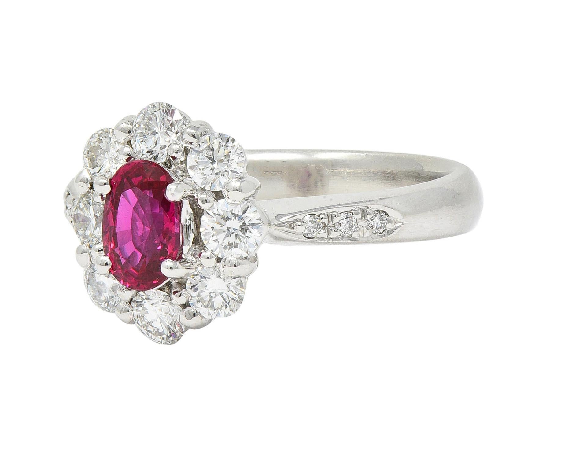 Contemporary 1.24 CTW Ruby Diamond Platinum Cluster Halo Ring