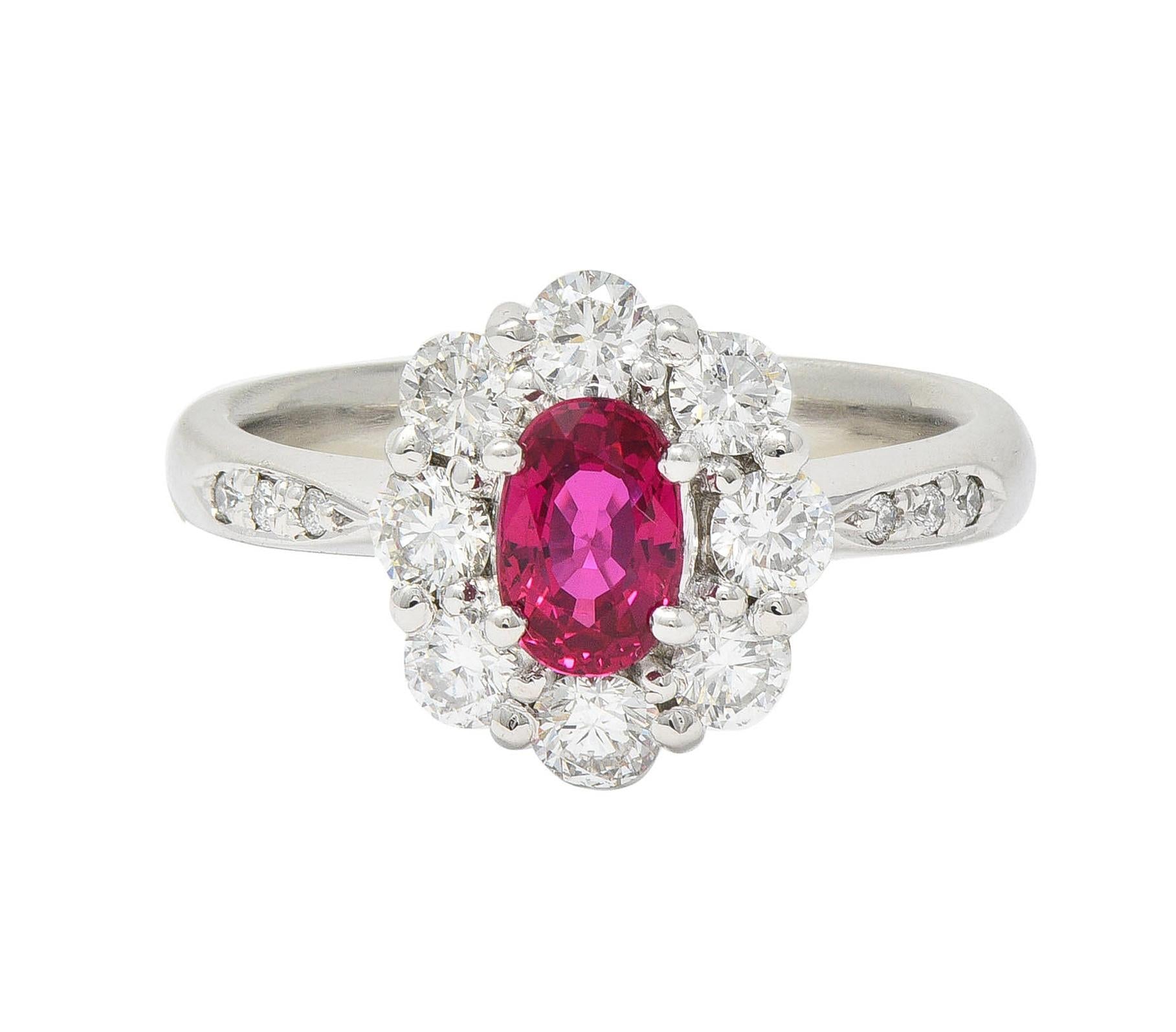 Contemporary 1.24 CTW Ruby Diamond Platinum Cluster Halo Ring