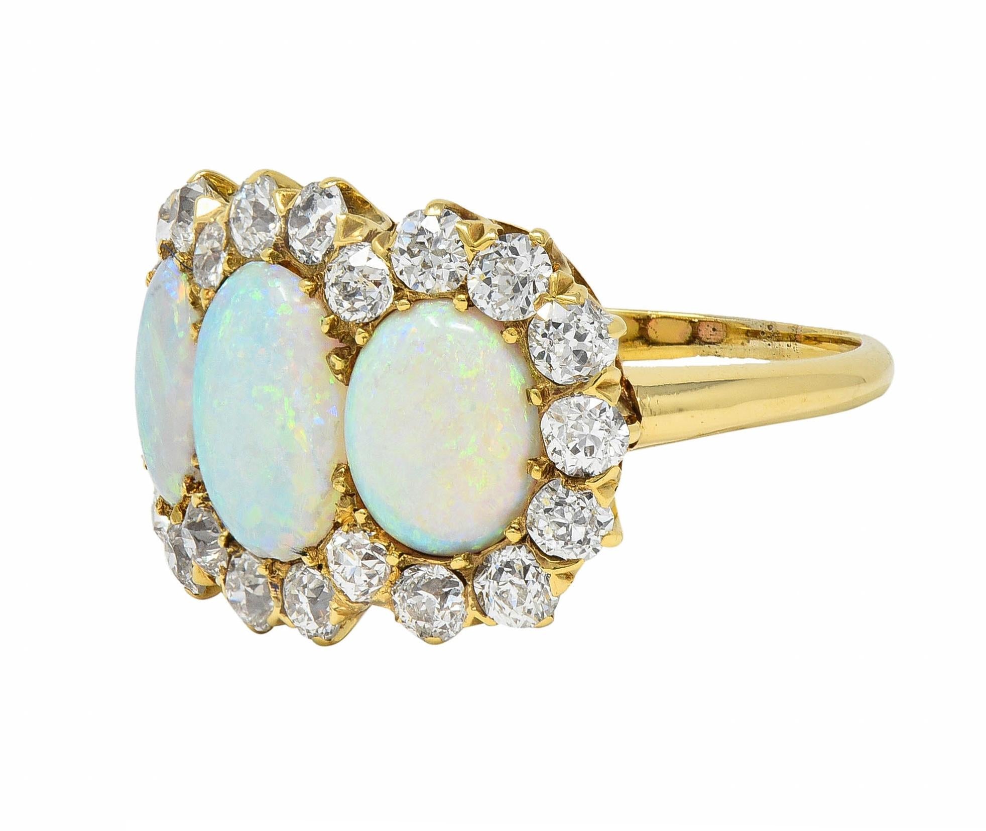 Late Victorian Opal 1.76 CTW Diamond 18 Karat Yellow Gold Antique Halo Ring