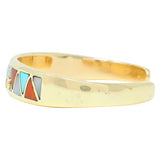 Vintage Diamond Turquoise Carnelian Mother-Of-Pearl 14K Gold Inlay Cuff Bracelet